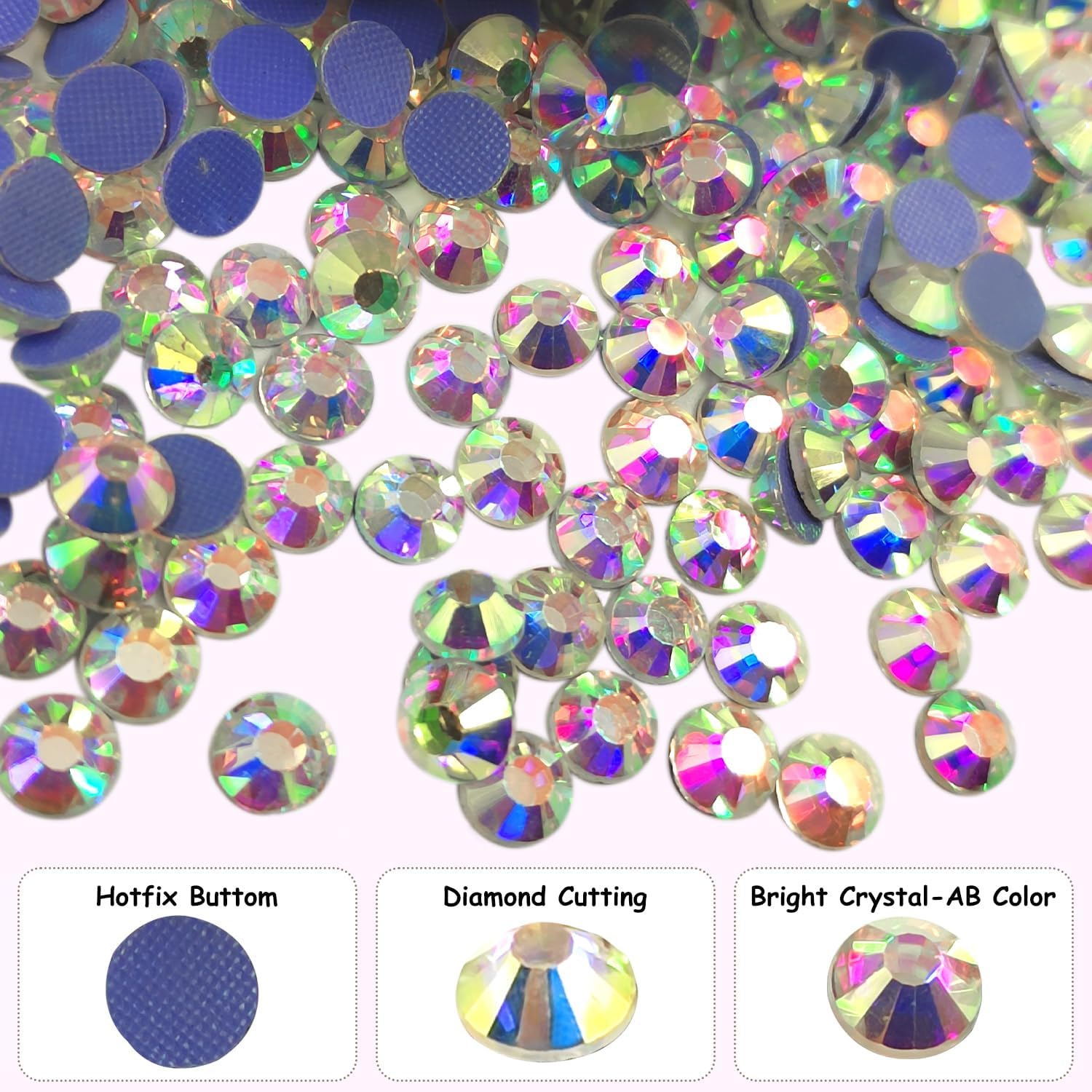 1440 Pieces Hotfix Rhinestones, 20 Colours, 4 Sizes, round Glass Rhinestones for Clothes, Shoes, DIY Crafts (Crystal AB, SS16) image number 5