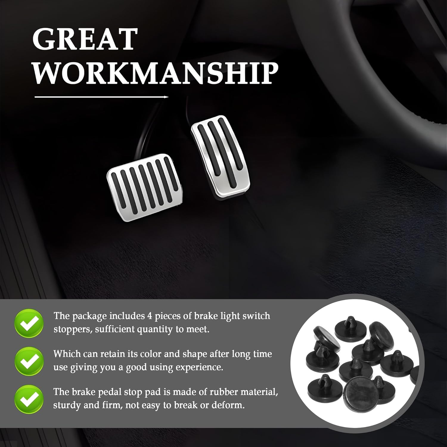 Stacool 4PCS Car Brake Pedal Stop Pad OEM# 90541-06036, Push Button Switch, Manual Operation, Black image number 6