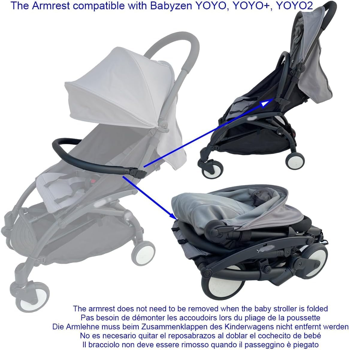 Bumper Armrest Pram Accessory Stroller Bar Compatible with Yoyo 2 and Yoyo+ Pushchair, PU Leather, Black image number 4