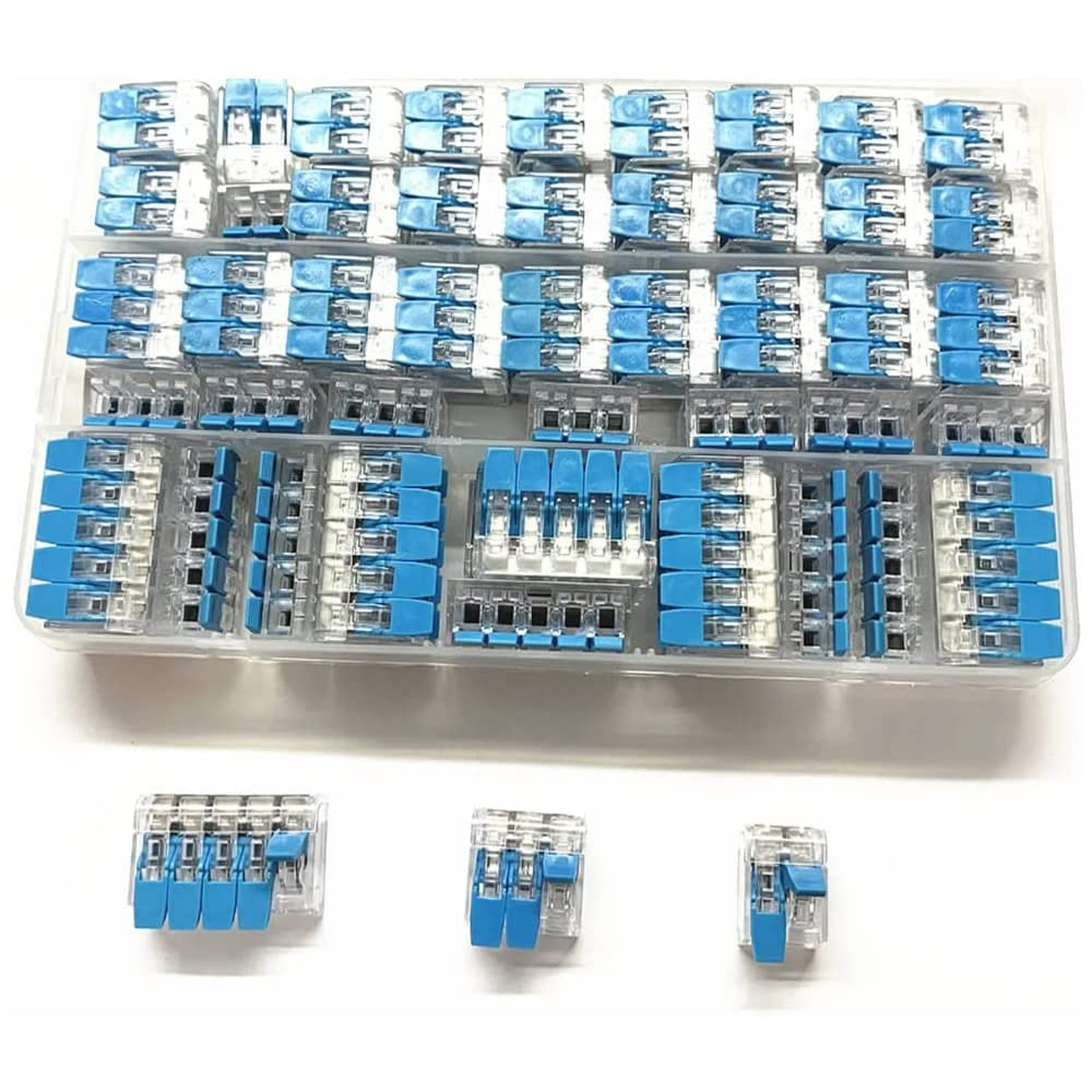 75 Pcs Lever Nut Assortment Splicing Connector Kit, Compact Splicing Connectors, Multi-Function Soft and Hard Wire Universal Electrical Connectors (2 Port 3 Port 5 Port) Blue image number 1