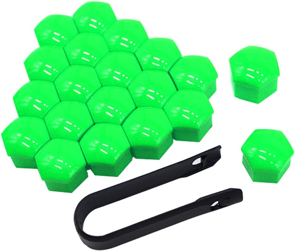 Qitindasen Pack of 20 17 Mm Car Wheel Nut Covers, Universal Tyre Nut Caps, Hexagonal Car Hub Screw Cover with Removal Tool (Green) image number 1
