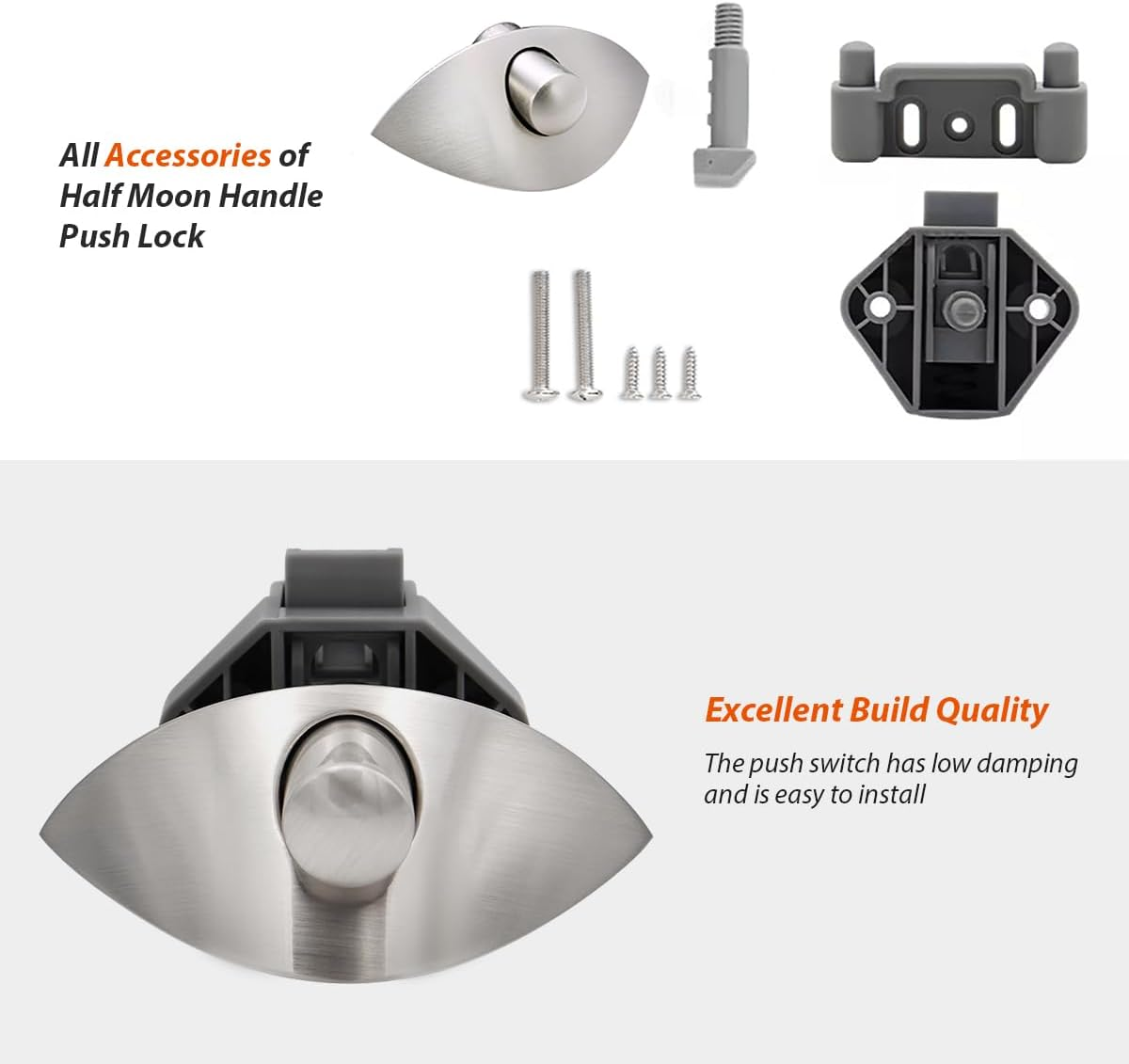 Dream Lighting 2PCS Zinc Alloy Half Moon Handle Push Lock Latch Knob for Motor Home Boat Caravan RV Cupboard Drawer Camper Kitchen Cabinet Door Hardware Accessories image number 5