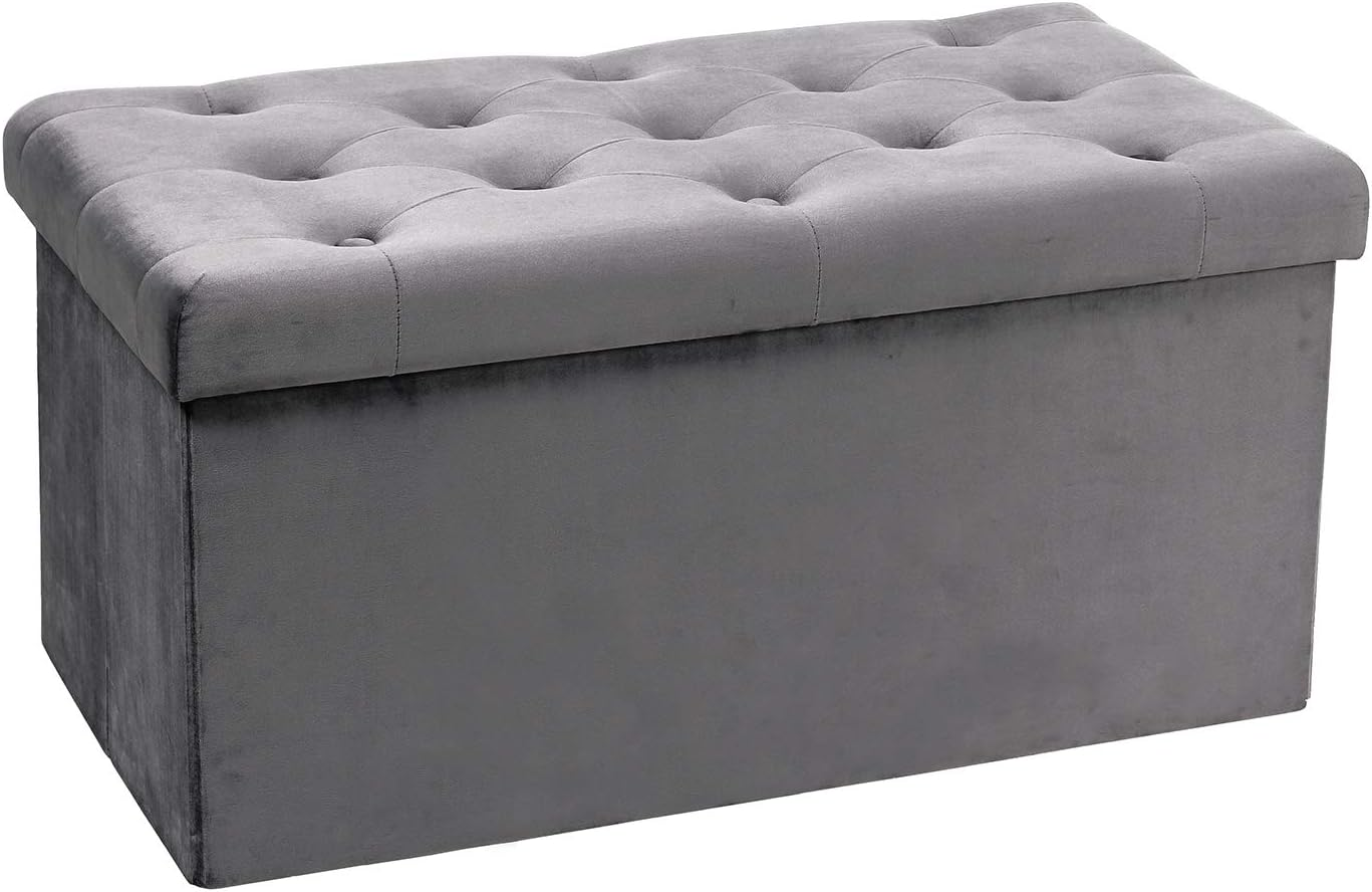 PINPLUS Storage Ottoman Foot Rest Stool, 15.75 Inches Velvet Sherpa Folding Storage Bench Cube Foot Rest Ottoman White Color