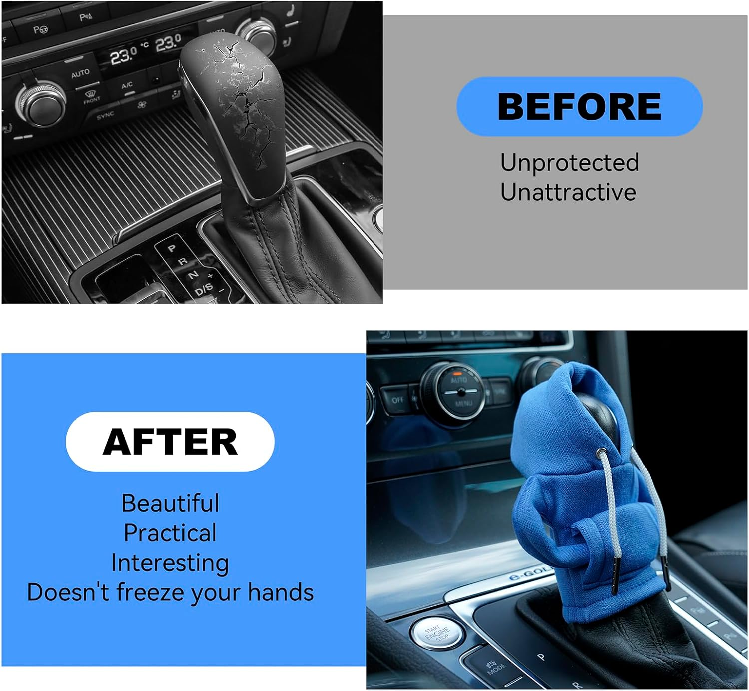 Gear Shift Hoodie, Gear Shift Cover, Universal Car Shift Knob Hoodie, Mini Hoodie for Car Shifter, Automotive Interior Cute Gadgets, Car Accessories and Decorations - Black image number 5