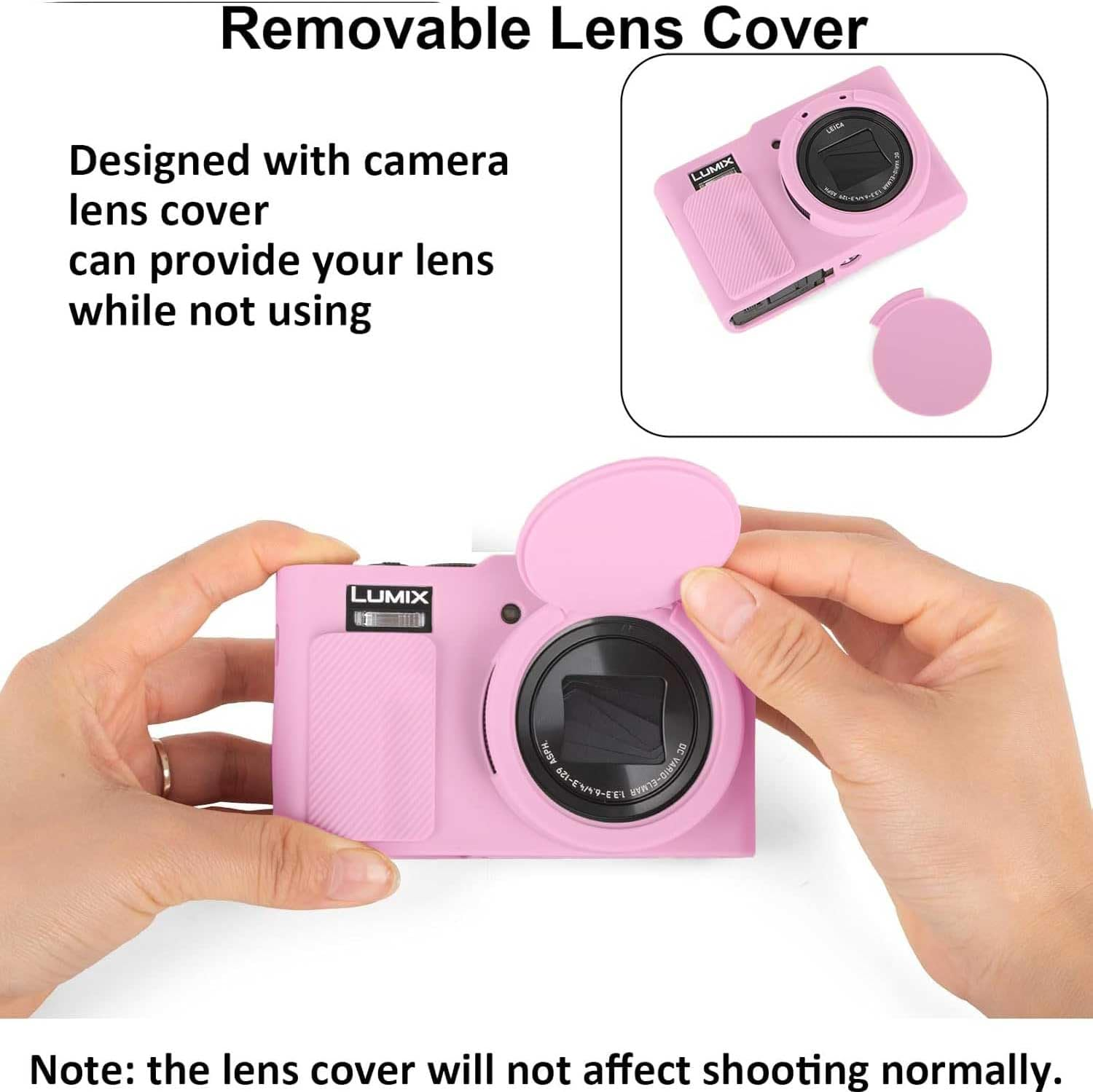 T Tersely Premium Soft Silicone Protective Case with Removable Lens Cover for Panasonic Lumix DC-TZ99 / ZS99 Digital Camera - Washable, Lightweight, and Stylish Protection (Pink) image number 6