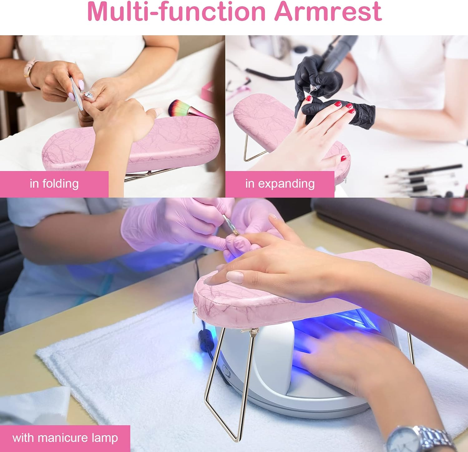 Coldairsoap Nail Pillow Hand Rest with Bracket, Professional Manicure Arm Stand Holder for Nails Art DIY Foldable Microfiber Leather Nail Hand Rest Cushion for Nail Salon Technician (Pink) image number 6