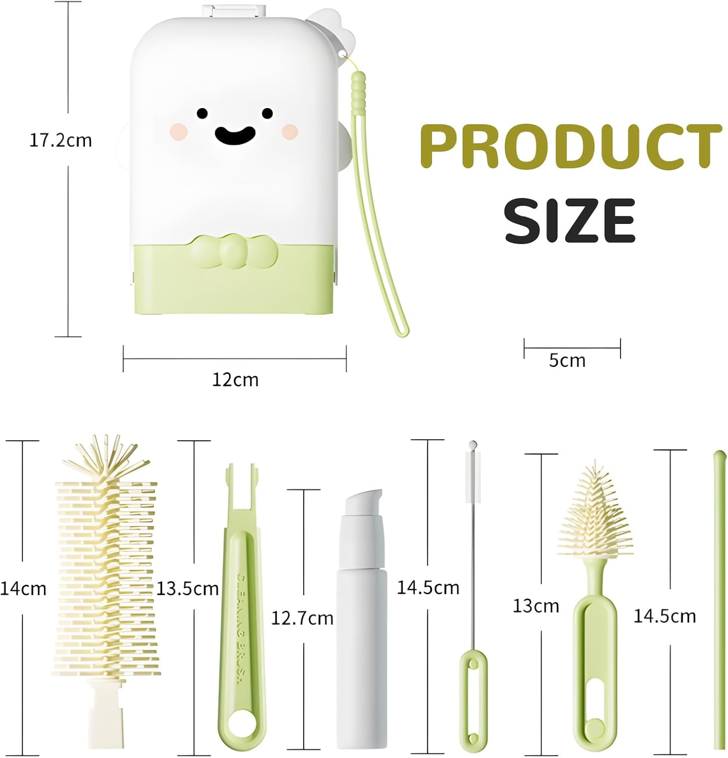 Uandhome Portable Bottle Brush Set,7 in 1 Bottle Cleaner Brush Kit with Silicone Bottle Brush,Nipple Cleaning Brush,Straw Brush,Soap Dispenser,Storage Box,Bottle Drying Rack for Home and Travel image number 4