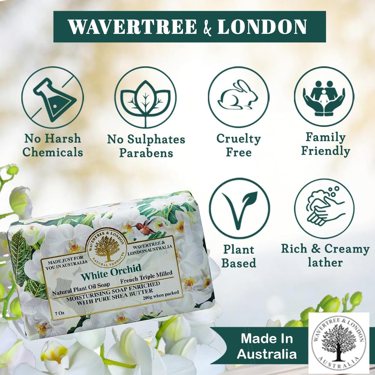 Wavertree and London White Orchid Soap Bar 200 G image number 2