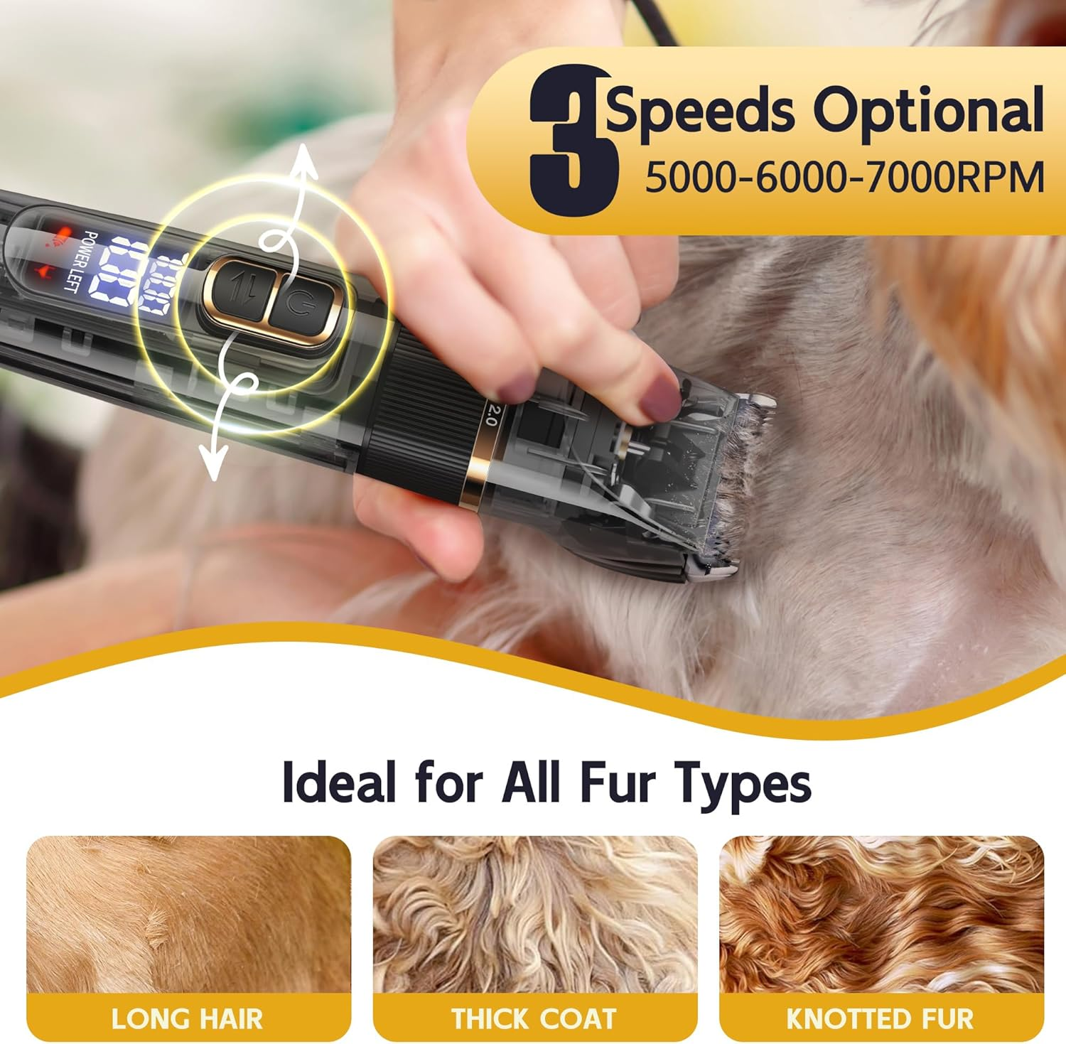 FURBONA Dog Grooming Kit with LED Display, 3-Speed, Low Noise, Rechargeable, Cordless, Waterproof Clippers for Dogs Cats Small & Large Pets with Thick Coats image number 5