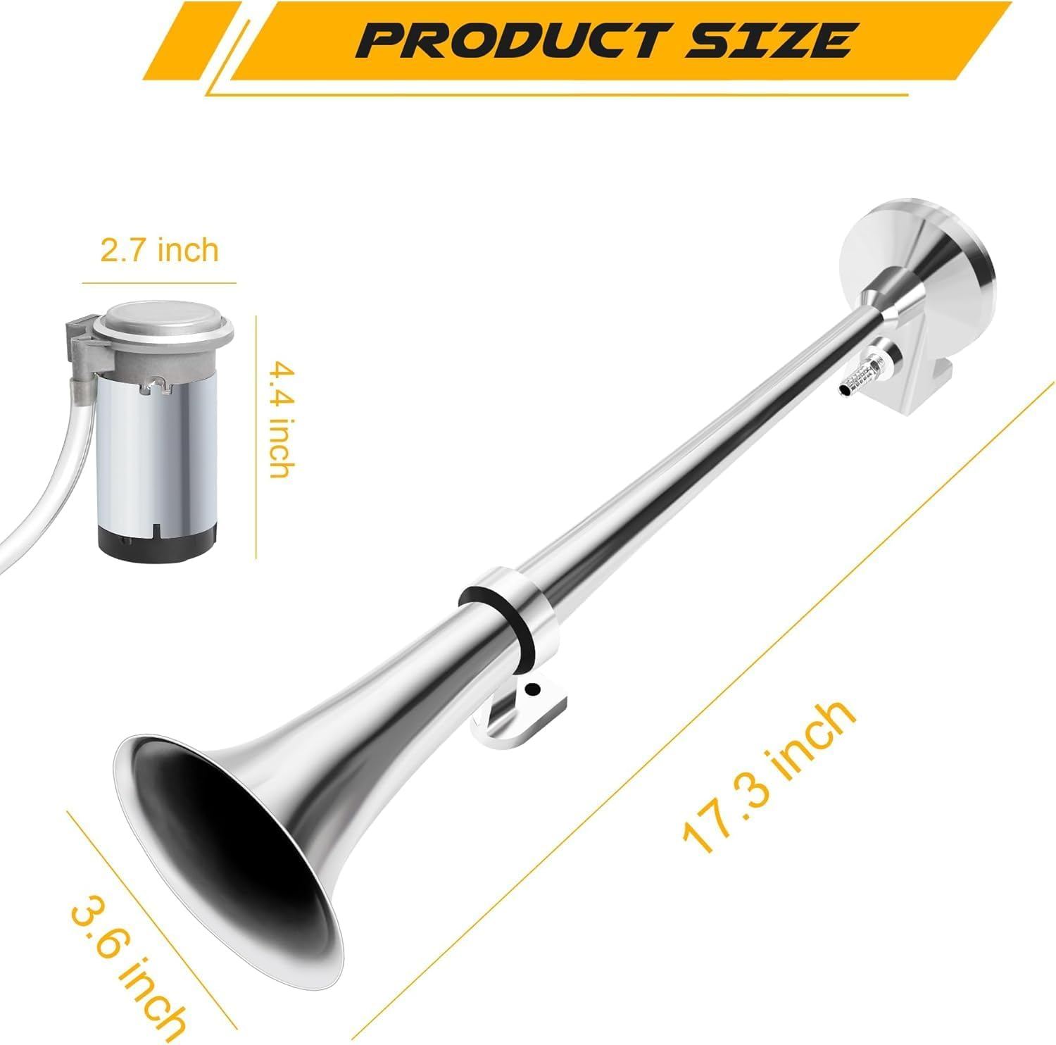 12V Air Horn Kit, Super Loud Train Horn for Truck, Air Horn Dual Truck Horn with Compressor for 12V Vehicles Trucks Pickup (Single Sliver) image number 6