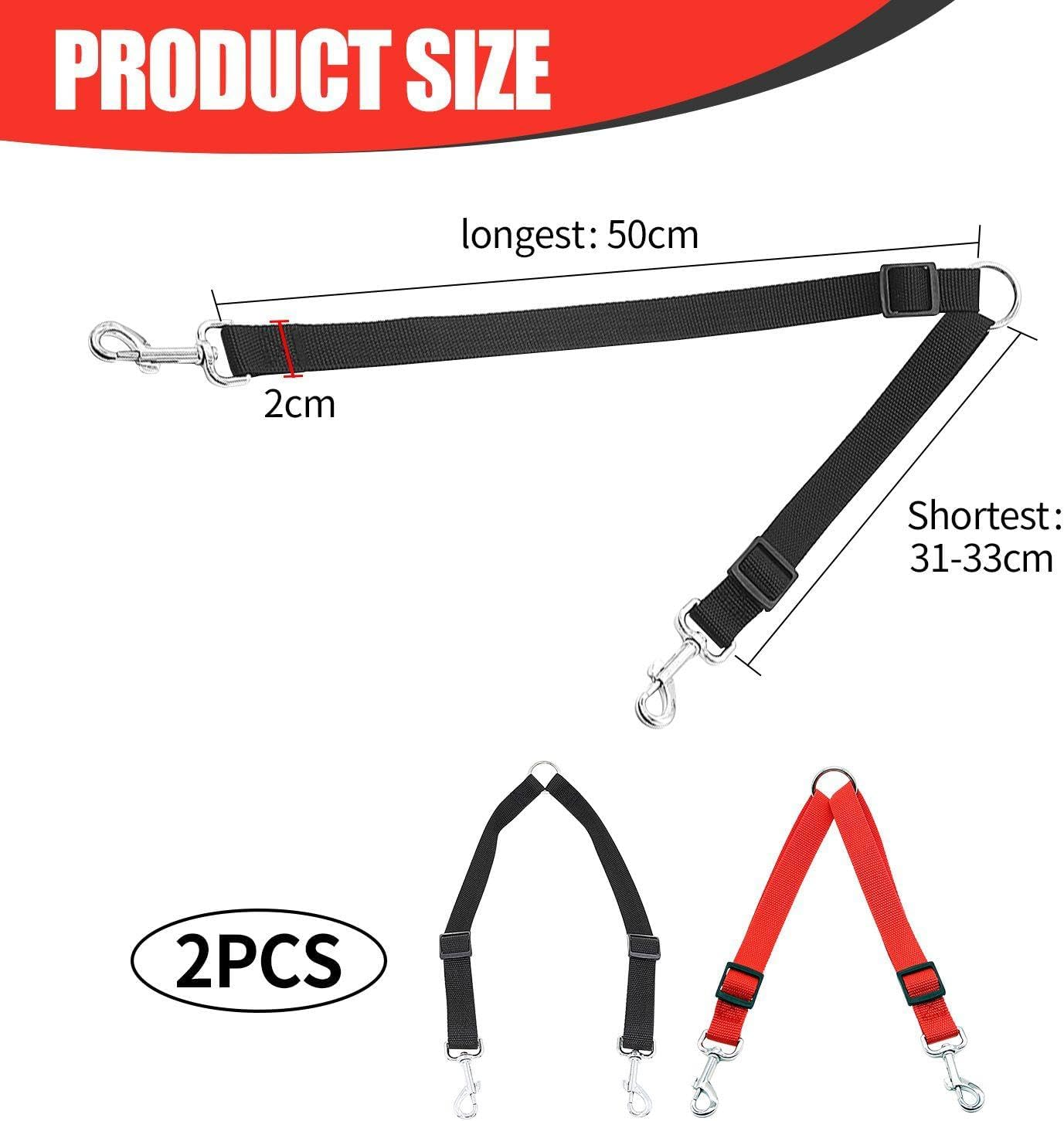 KSBBHDS 2 Pieces Double Wire Lead, Adjustable Lead, Pet Training, Dog Ice Supplies (Black, Red) image number 2