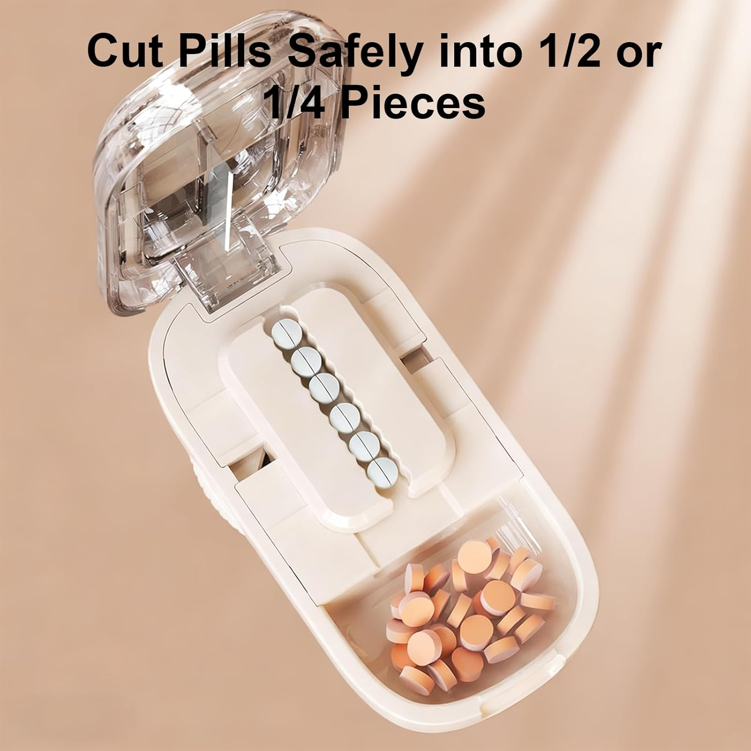 Adjustable Pill Cutter & Splitter with Multi-Compartment Box &ndash; Precise 1/4 Cutting for Small & Large Pills, Portable & Easy to Use for Seniors, Travelers, Daily Medication image number 2