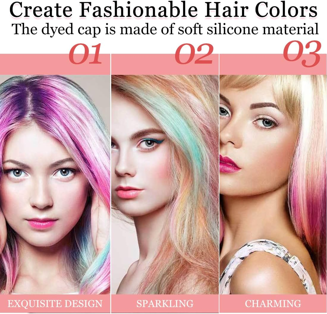 MIRKUZI Coloring Accessories 1 Piece Silicone Highlight Cap with Crochet Highlight Cap Reusable Salon Hair Cap Highlight Cap Salon Hair Dye Cap for Women and Girls for Hair Dyeing image number 3
