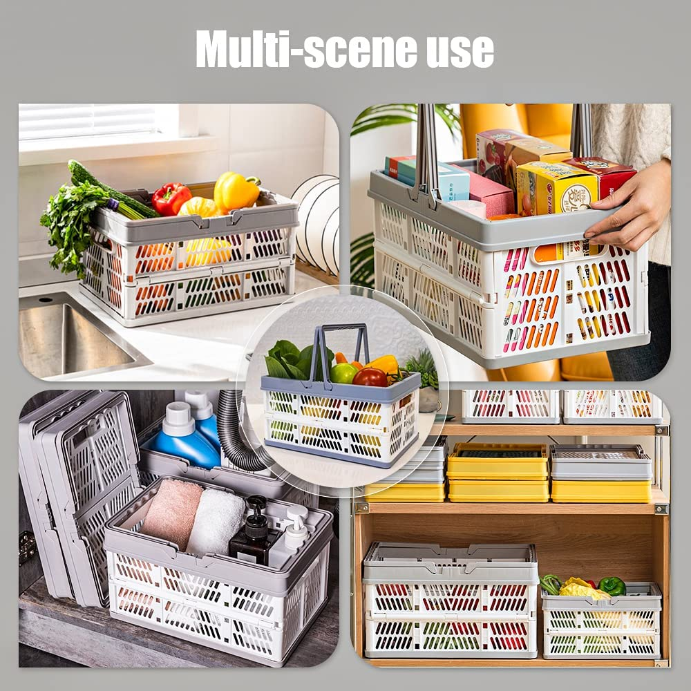 Living Today Collapsible Shopping Basket, Foldable Storage Containers, Plastic Stackable Picnic Basket with Handle