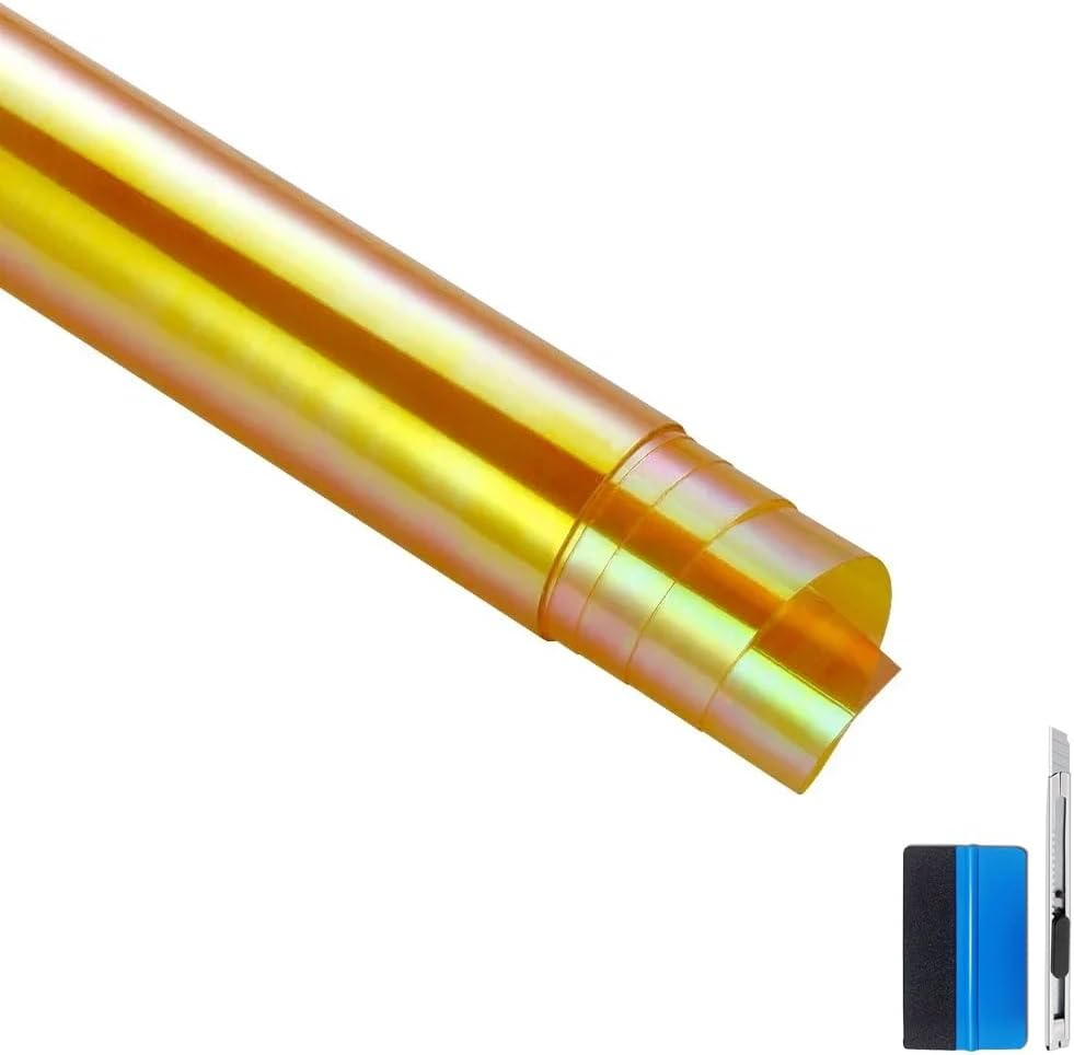 LZLRUN 12 by 48 Inches Self Adhesive Auto Car Tint Chrome Chameleon Headlight Taillight Fog Light Vinyl Smoke Film Sheet Sticker Cover (Chameleon Yellow) image number 4