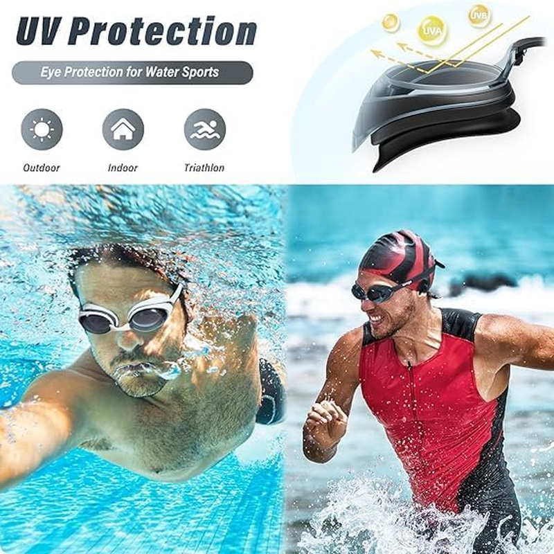 Swimming Goggles, Anti-Fog UV Protection, 2-Pack, Black and White, Silicone Cushion image number 5