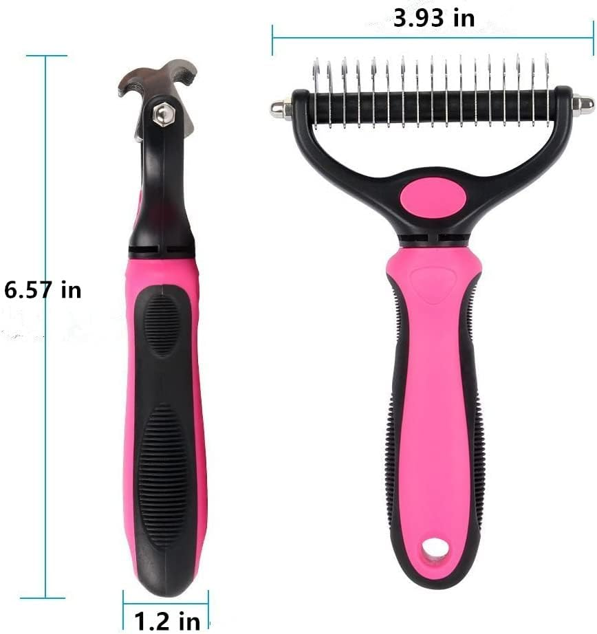 Pet Grooming Brush, Professional Undercoat Rake for Dogs & Cats 2 Sided Dematting Tool Shedding Brush for Deshedding, Undercoat, Knots, Mats & Tangles Removing, (9+17Tooth) - Pink image number 6