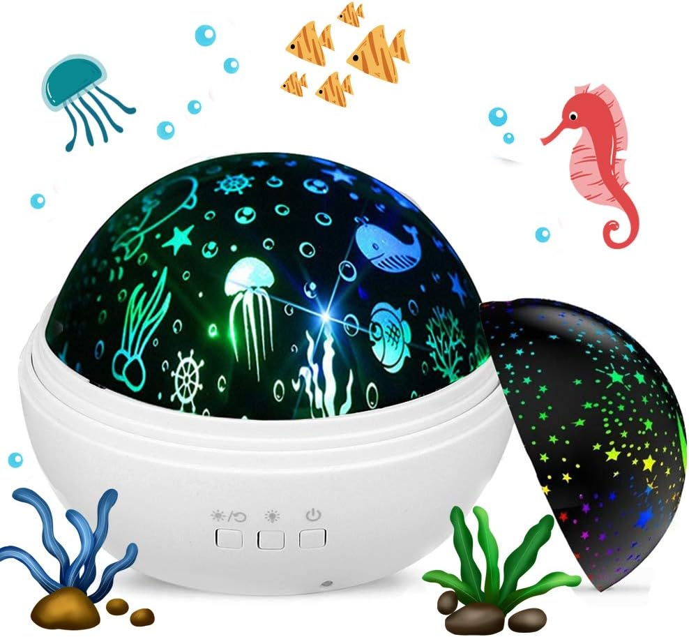 Baby Light Projector, Star Moon and Ocean Wave Sensory Projector Rotating Lights, Rechargeable Sensory Lights for Girls Boys (White)