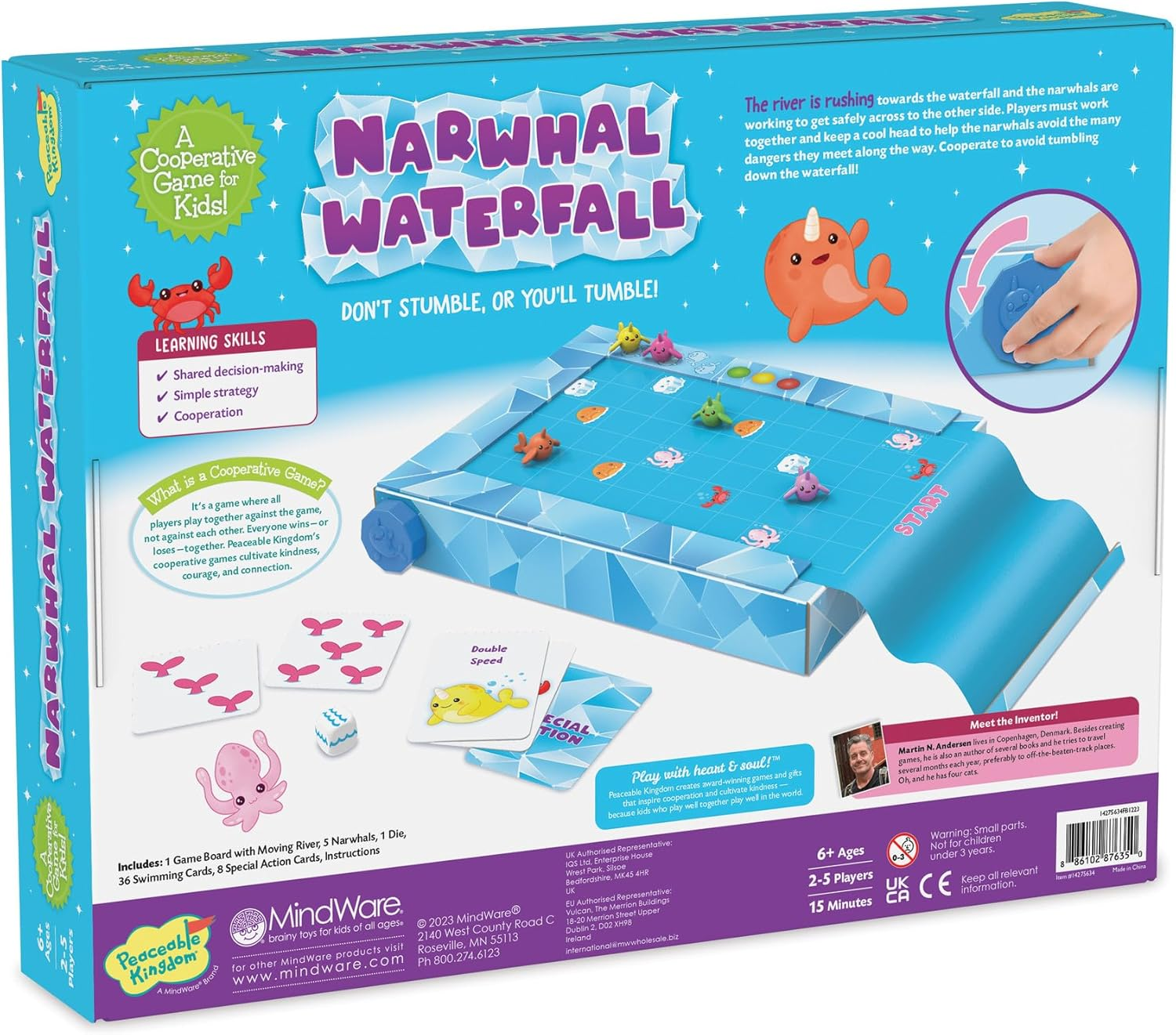 Peaceable Kingdom | Narwhal Waterfall Cooperative Game &ndash; Fun Games for Kids Ages 6 and up - Fast-Paced Kid Board Games &ndash; Includes Moving Gameboard for Extra Excitement image number 1