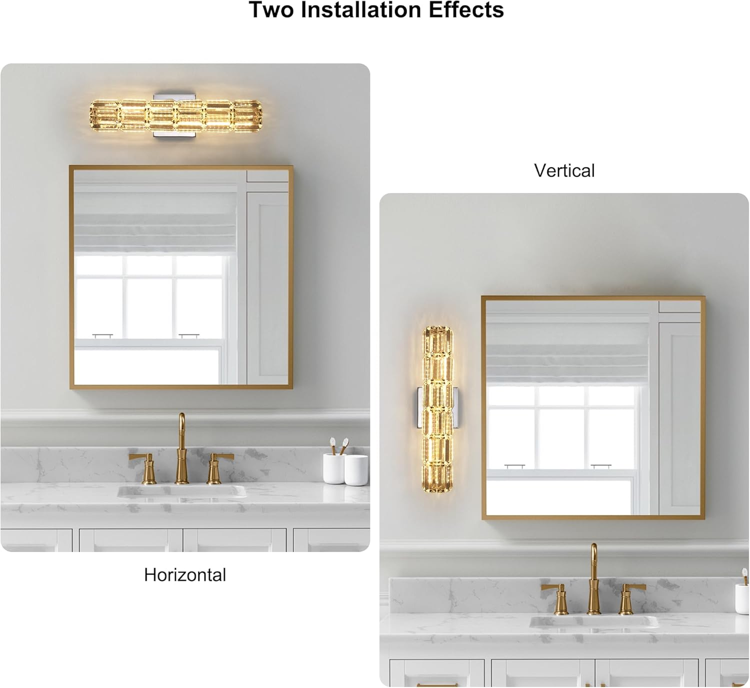 Modern LED Crystal Wall Lamps, 12W Vanity Wall Sconces, 46Cm Indoor Luxury Wall Mounted Lighting Fixture, Adjustable Color Temperature Wall Lights for Living Room, Bedroom, Bedside, Bathroom - Gold+Crystal image number 7