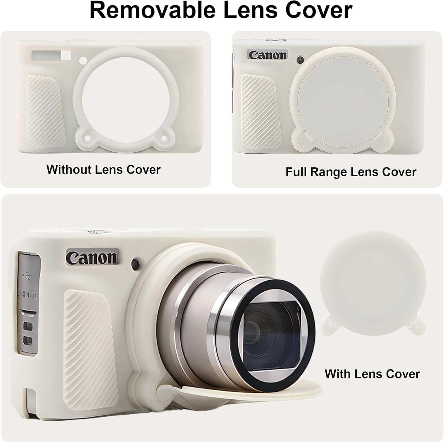 Protective Case for Canon Powershot SX740 SX730, Silicone Digital Camera Case, SX740 Soft Silicone Case Cover Rubber Camera Sleeve with Removable Lens Cover (Mist White) image number 1