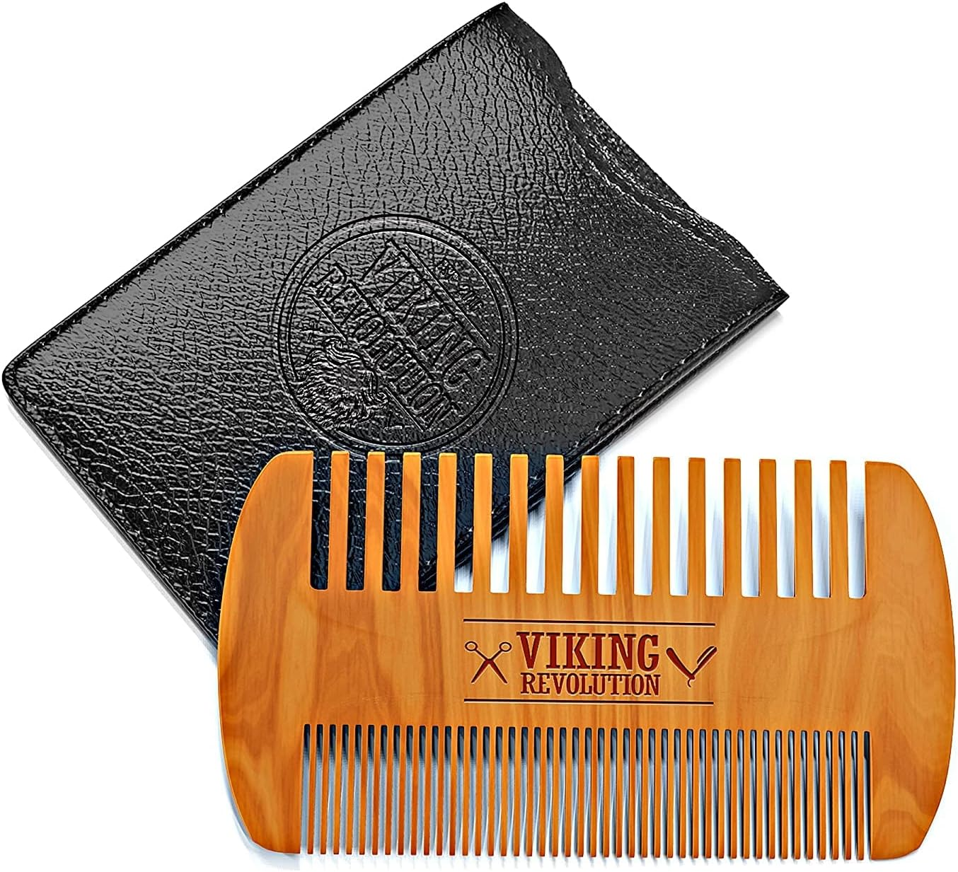 Wooden Beard Comb & Case, Dual Action Fine & Coarse Teeth, Perfect for Use with Balms And. image number 5