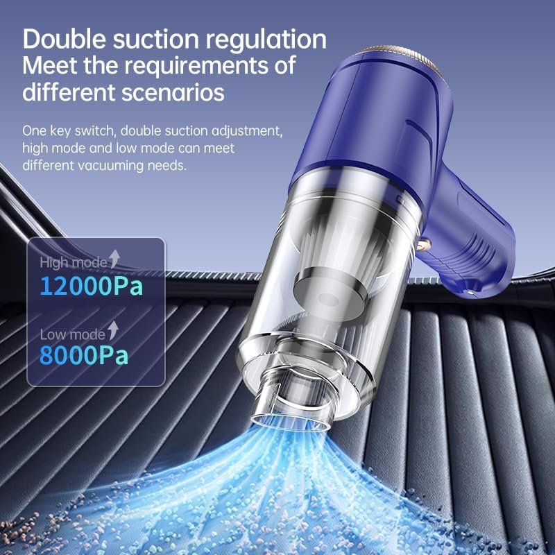 Car Vacuum Cleaner Cordless: 12000PA Handheld Mini Suction with LED Light, Compressed Air Duster & Air Blower & Pump, Small Vacuum Cleaner for Home, Office, Kitchen, Cars, Pet image number 5