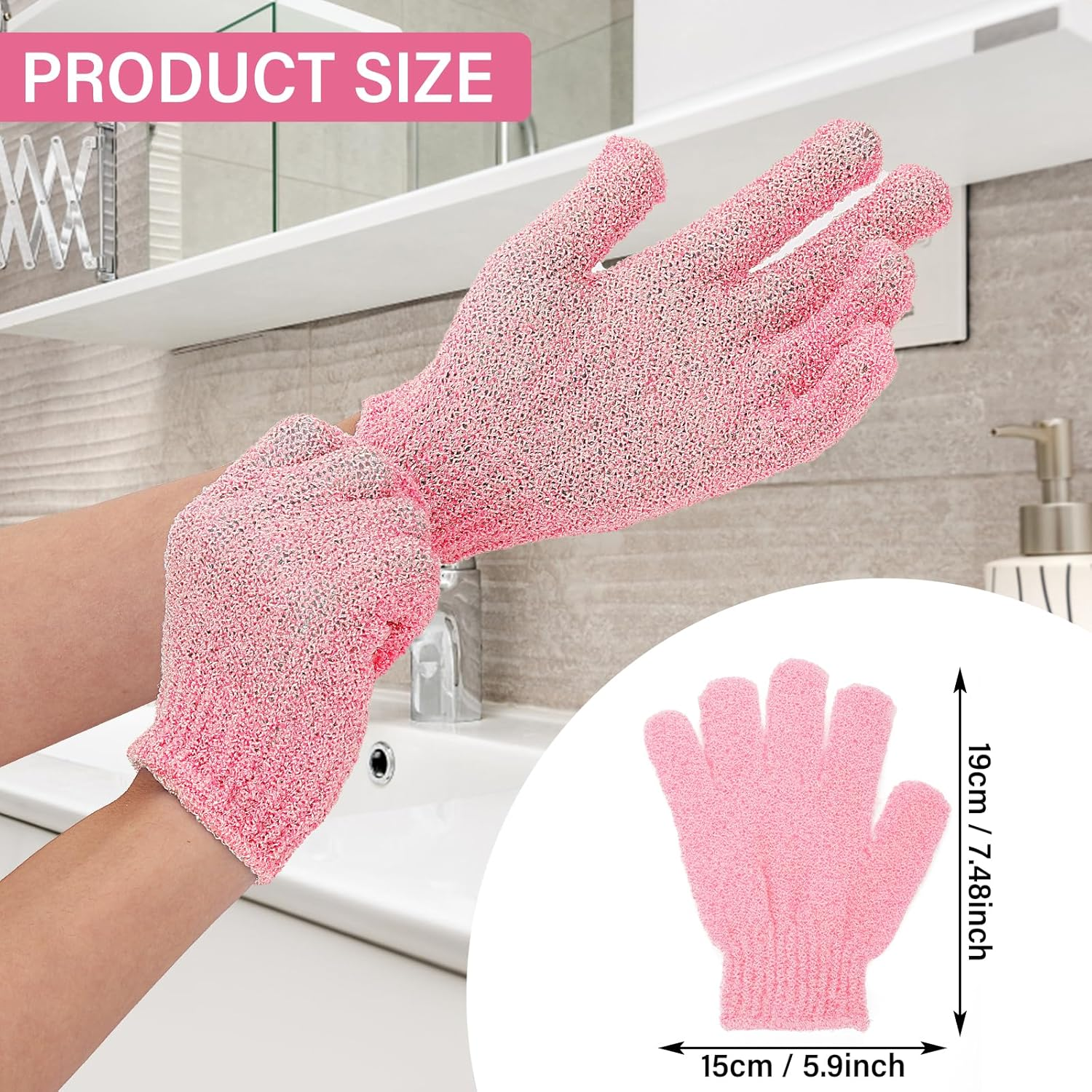 2Pcs Exfoliating Gloves Bamboo Exfoliator Mitt Body Scrub Exfoliating Washcloths Scrubbing Glove for Shower, Spa, Massage and Dead Skin Cell Remover Loofah, Pink image number 3