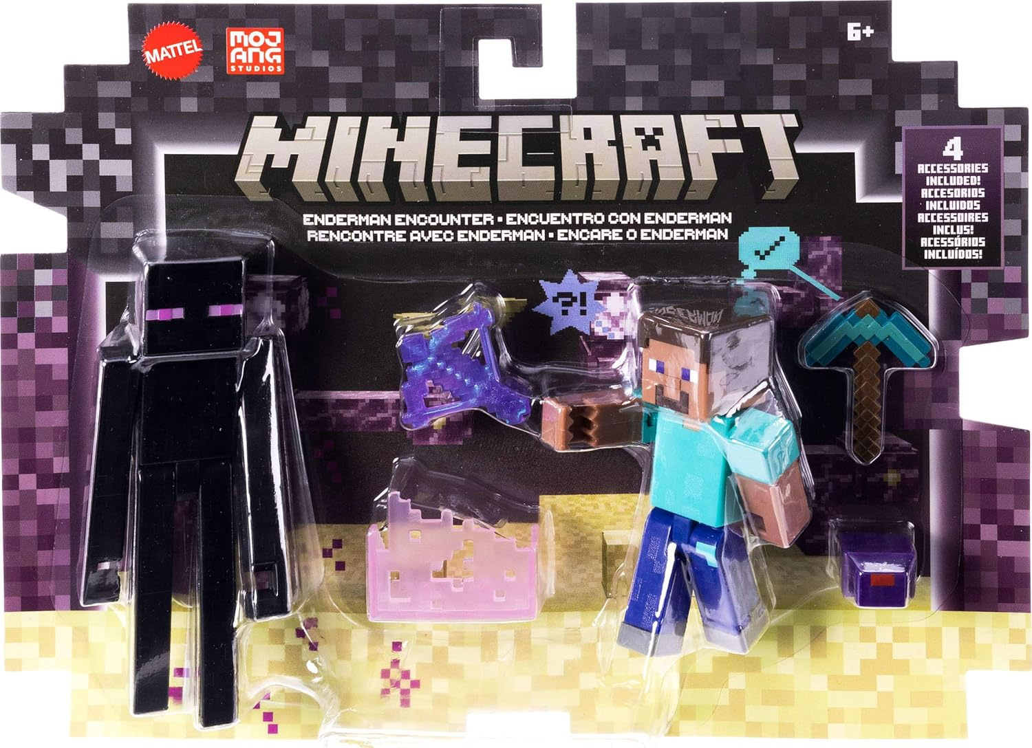 Mattel Minecraft Action Figures & Accessories 2-Pack, Enderman Encounter Playset with Steve & Enderman in 3.25-Inch Scale & 4 Battle Pieces image number 2