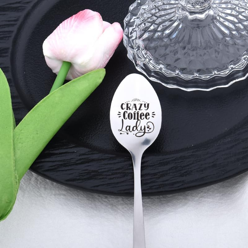 Crazy Coffee Lady Spoon Gifts for Best Friend Christmas Xmas Gifts for Daughter Mom Coffee Lover Gifts for Girlfriend Wife Birthday Gifts for Coffee Lovers Bestie Sister Coffee Spoon for Girls Women image number 4