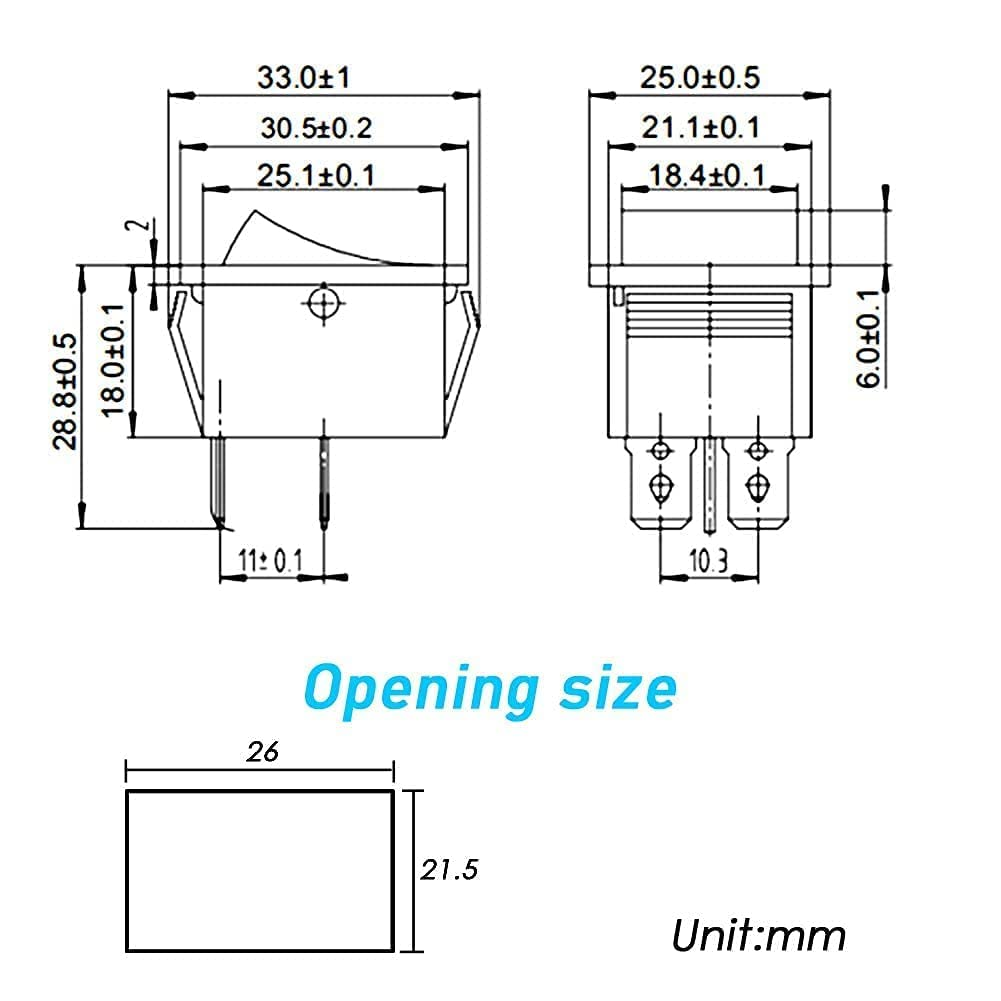 Rocker Switch,4 PCS on off Switch 4 Terminals Red Light Rocker Toggle Switch On/Off DPST 4 Pin 16A 250VAC image number 3
