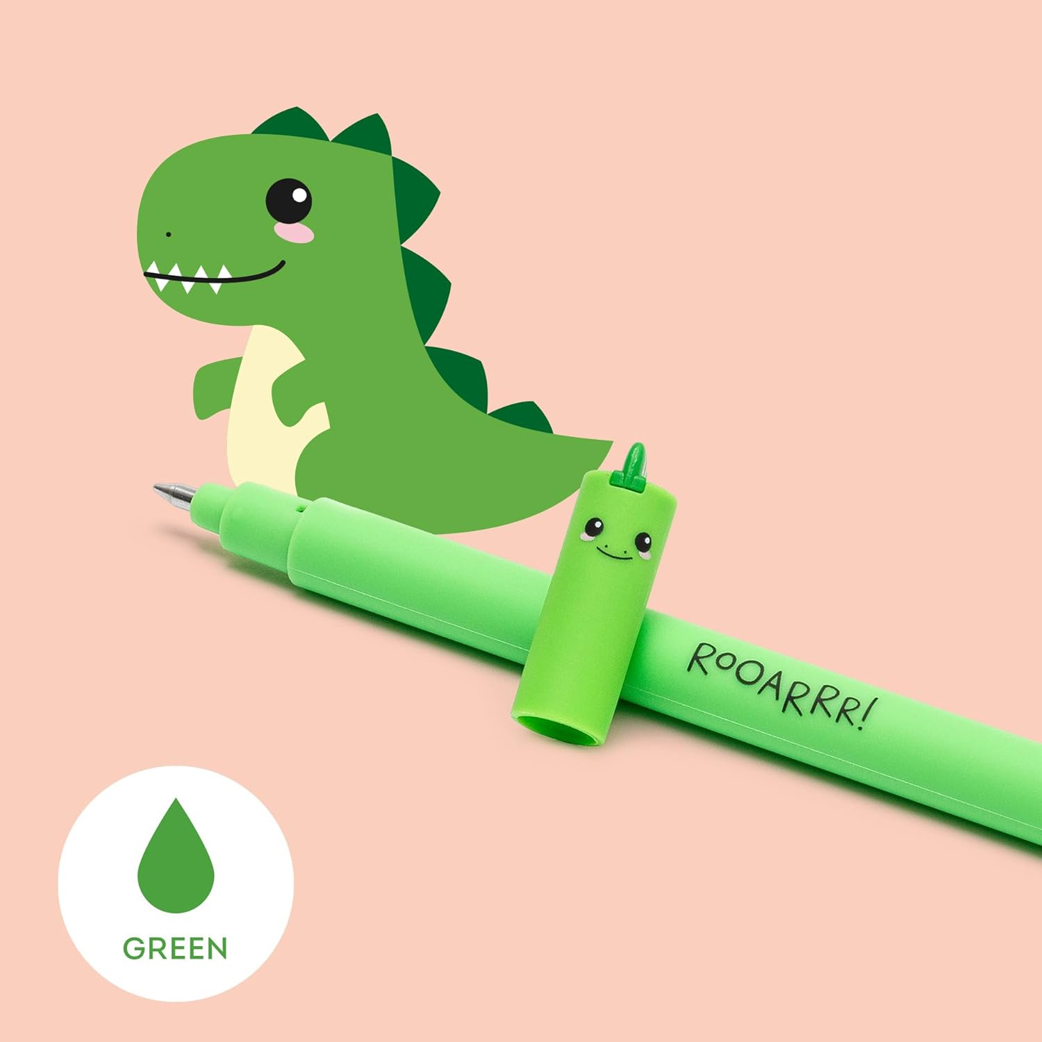 Legami Dino Erasable Gel Pen with Thermosensitive Green Ink and 0.7 Mm Tip | Integrated Ink Removal Ball | Rewritable Pen for School Office and Everyday Writing - Cats image number 2