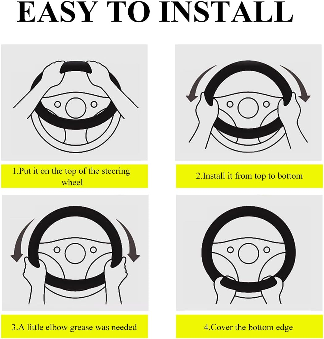 Car Steering Wheel Cover, Premium Leather Steering Wheel Protector with Anti-Slip Lining, Universal 15" Soft Breathable Auto Steering Wheel Cover, Interior Car Accessories (Black) - Black image number 3