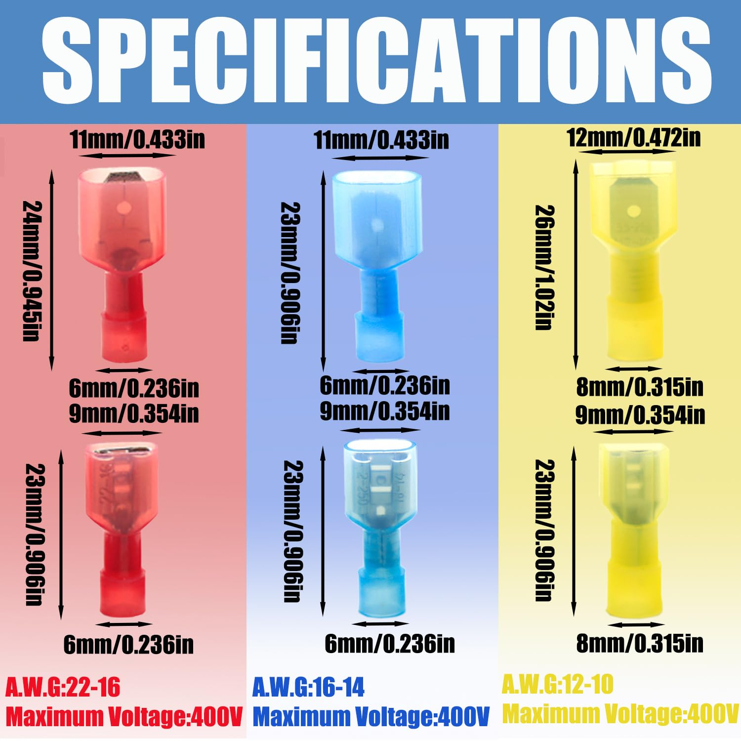 Aikoolwer Nylon Spade Connector Kit Crimping Tool Quick Insulated Wiring Connect Male Female Wire Crimp Terminal Disconnect Ends Ratcheting Crimper Electrical Automotive image number 1