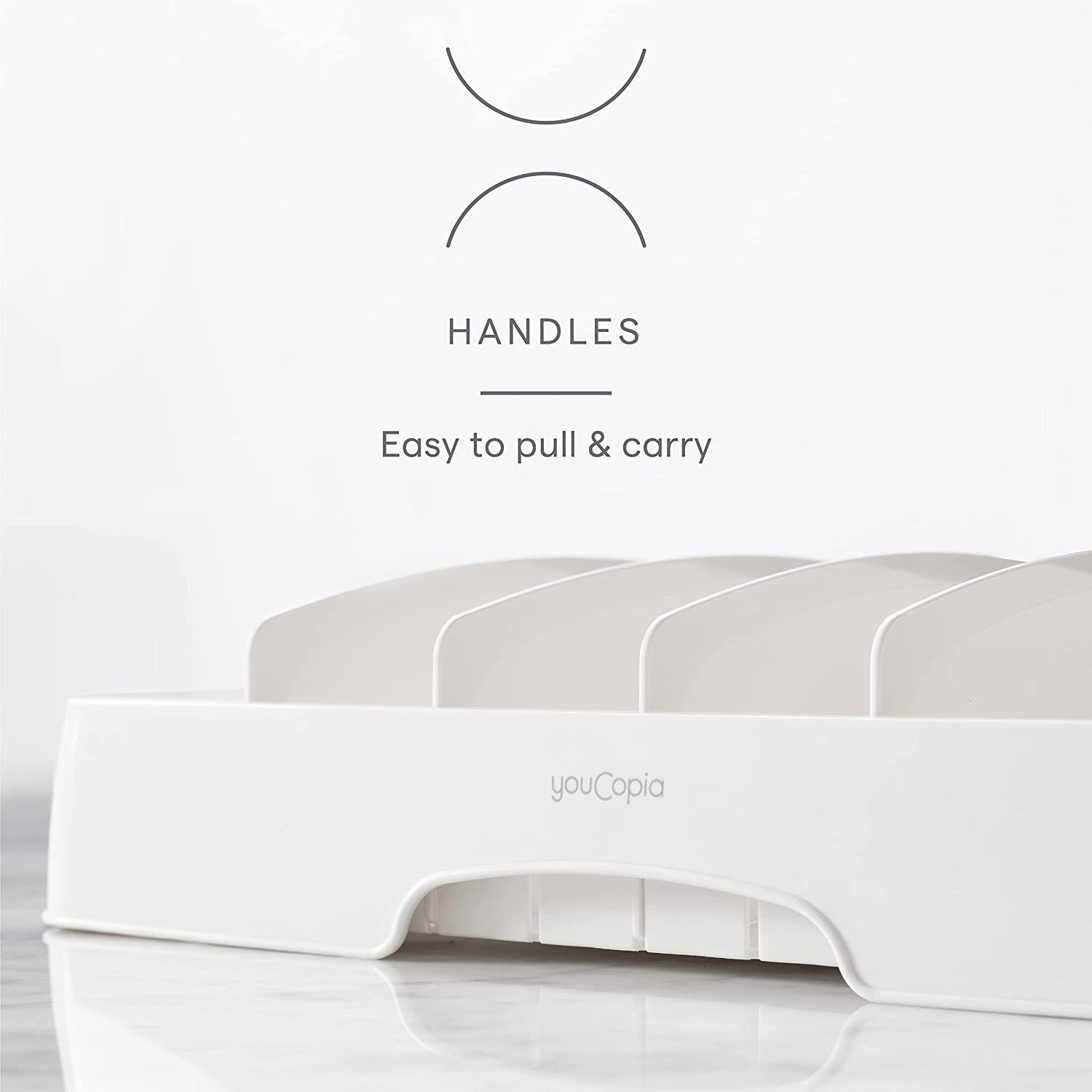 Youcopia Storalid Food Container Lid Organizer, Large, Adjustable Plastic Lid Storage for Kitchen Cabinets, White image number 3