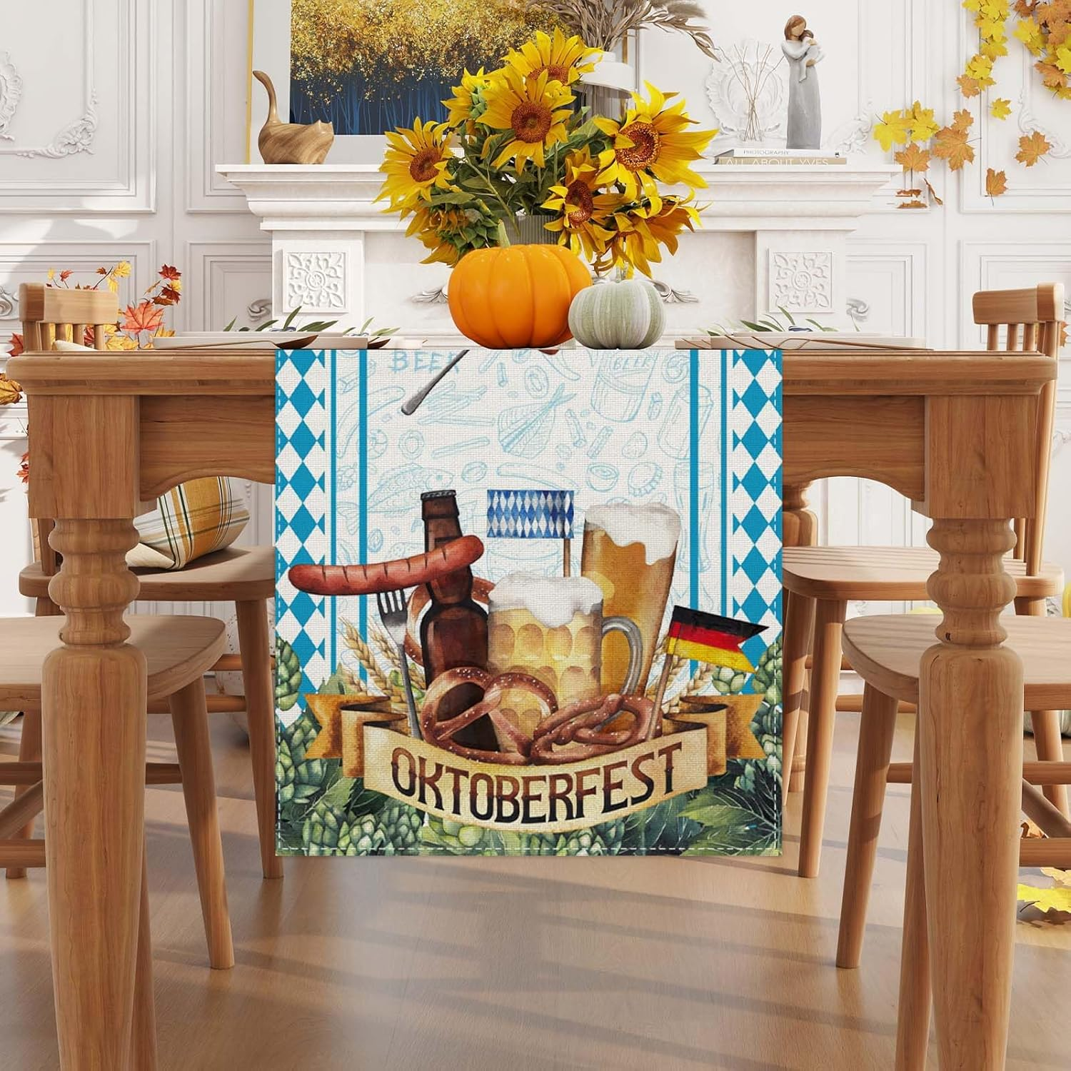 Linen Oktoberfest Table Runner 72 Inches Long Octoberfest Tablecloth German Bavarian Octoberfest Beer Party Decorations and Supplie for Home image number 2