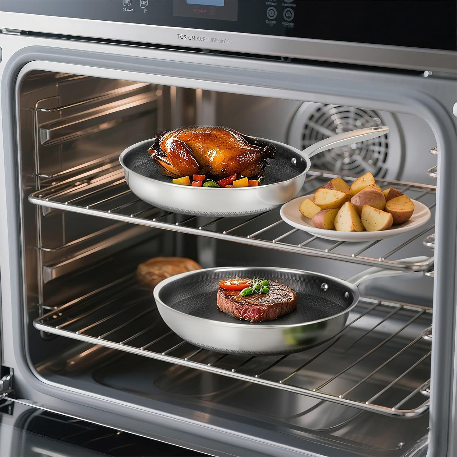 BIRFYDO 28Cm Nonstick Frying Pans with Lid, Non Stick Stainless Steel Skillets, Dishwasher and Oven Safe, Stay-Cool Handle, Compatible with All Cooktops, PFOA Free Cookware image number 1