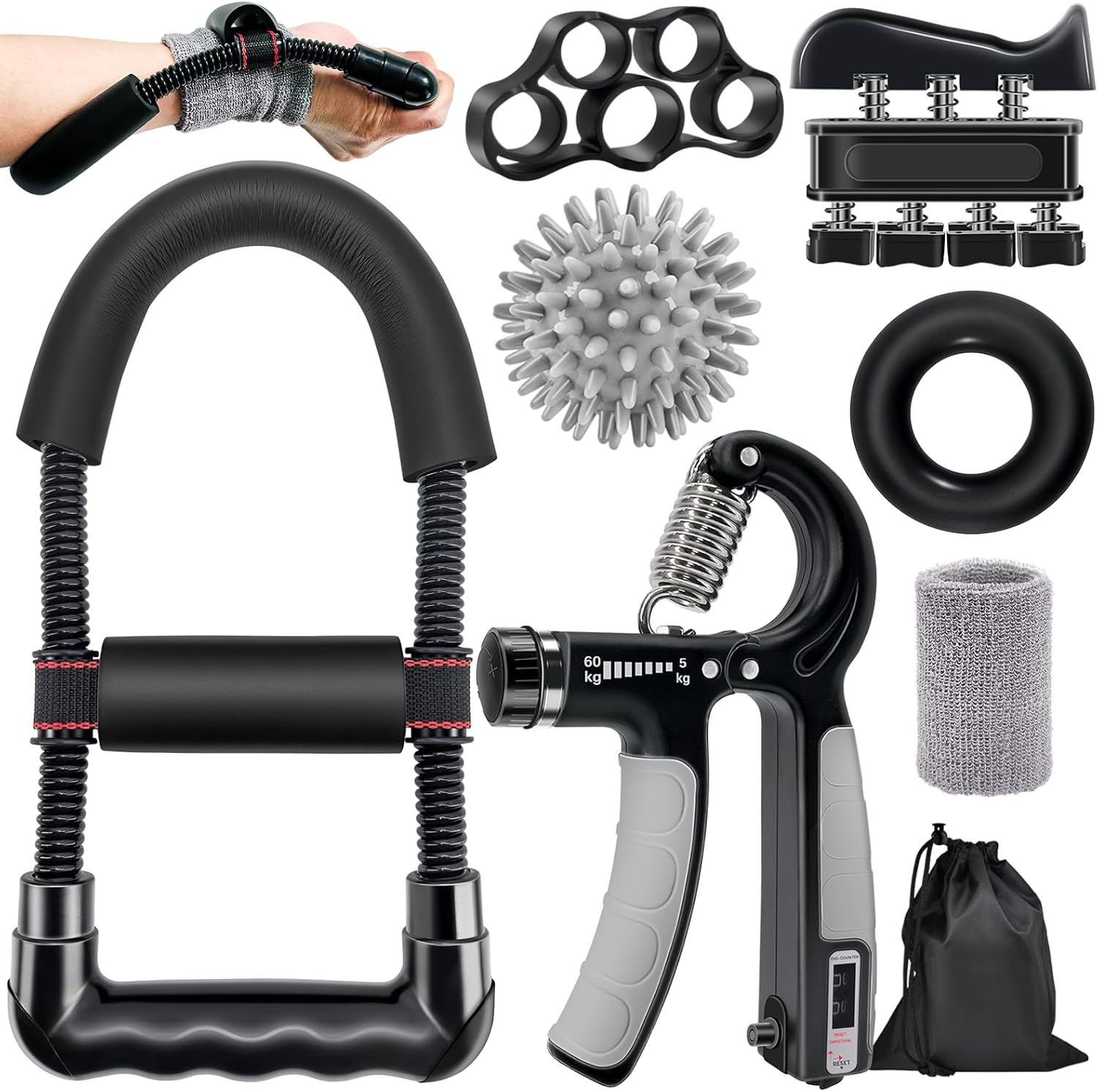 Hand Trainer, Finger Trainer, Forearm Trainer, Grip Strength, Wrist Trainer Set, Hand Strength, Finger Grip Strength Training Device with Massage Ball, Hand Muscle Trainer for Climbing, Stress image number 6