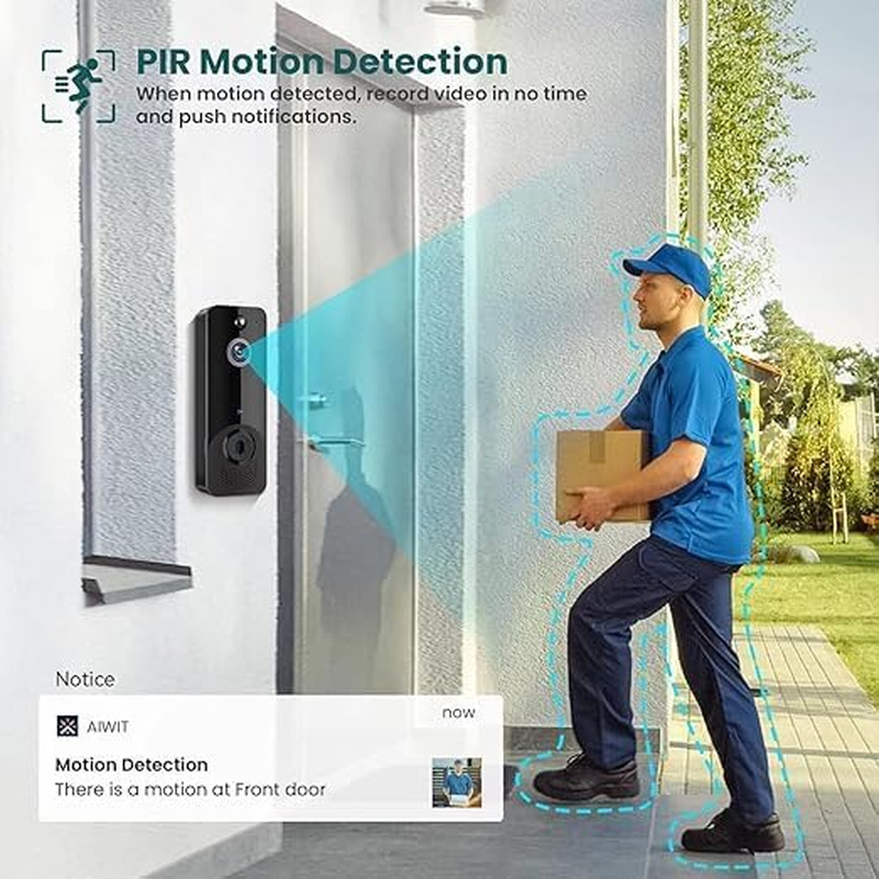 M8 Smart Wireless Video Doorbell &ndash; 720P HD, Wifi Remote Monitoring, PIR Motion Detection, Two-Way Audio, Night Vision &ndash; Aiwit App &ndash; Black image number 3