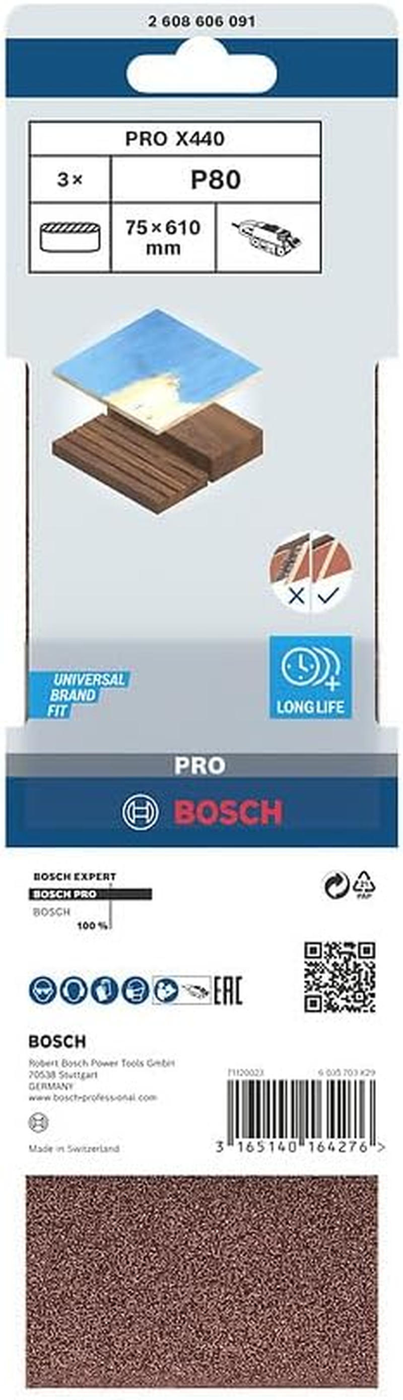 Bosch 3X PRO X440 Sanding Belt (For Paint on Wood, Hardwood, 75 X 610 Mm, Grit 80, Professional Accessory Belt Sander) image number 5