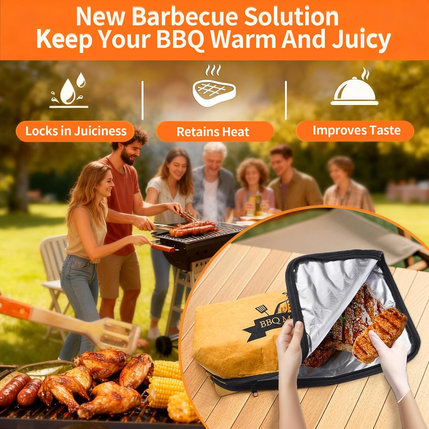 BBQ Blanket for Resting Meat, 21In Meat Resting Blanket for BBQ Accessories, 5-Layer Insulation& Wide Mouth Smoker Grilling Meat Insulated Resting Bag for Large Brisket Picnic Barbecue Christmas Men image number 1