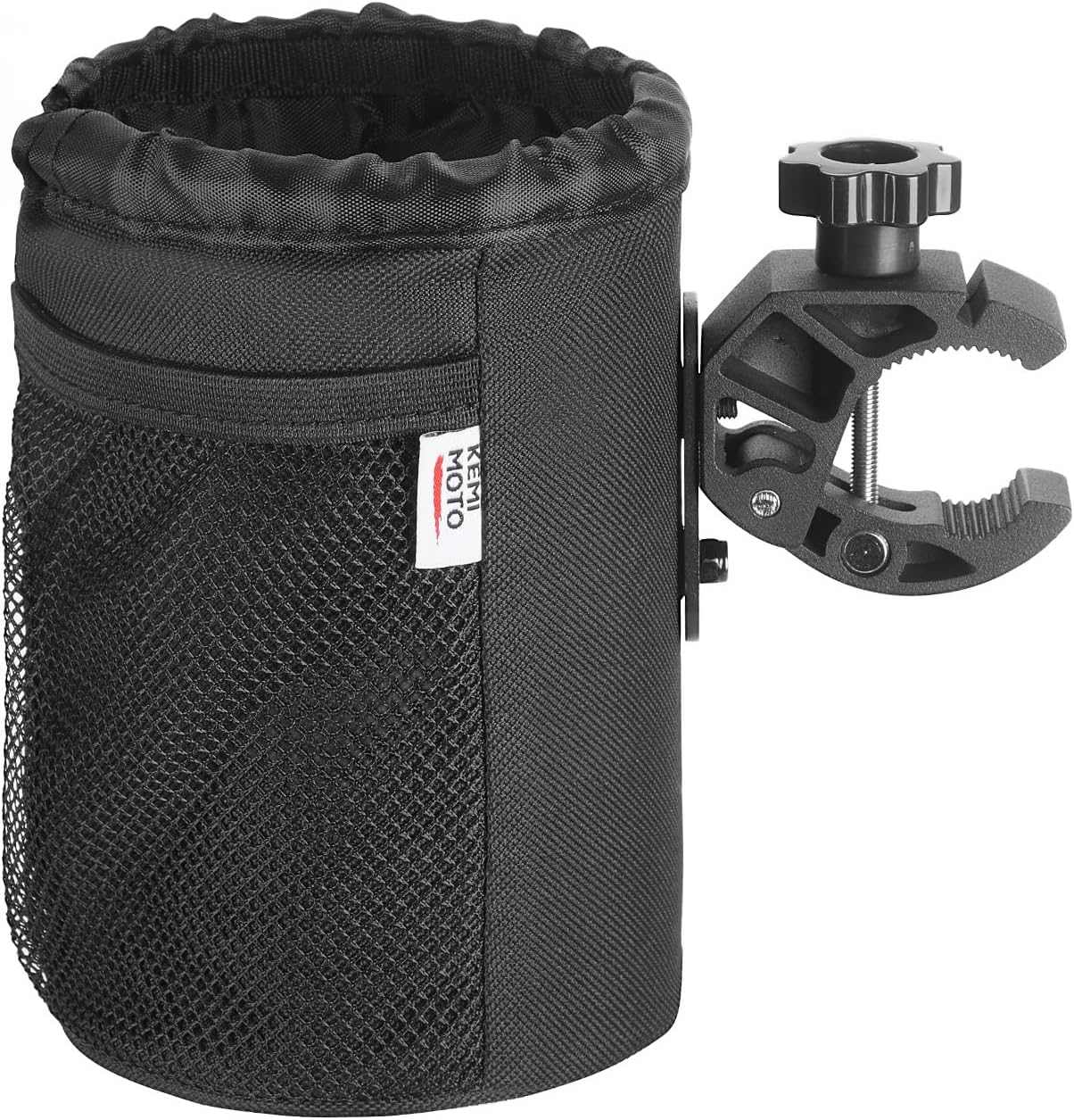 KEMIMOTO Motorcycle Cup Holder, Universal Cup Holder with 0.6"-1.5" Alligator Clamp and 2 Individual Mesh Pockets, Cup Holder for Motorcycle Kayak Bike ATV UTV Scooter Boat Walker image number 1