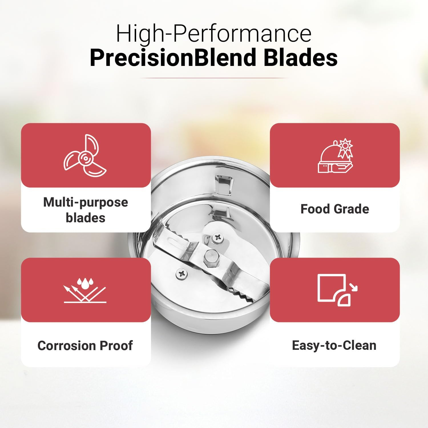 V-Guard Brillio 750 Watt Juicer Mixer Grinder, 3 Year Motor Coverage by V-Guard, 4 Jars(Chutney, Dry, Wet & Juicer), Sturdy Juicer Jar with Quadraflow Design, Precisionblend SS Blades | Mars Red image number 4