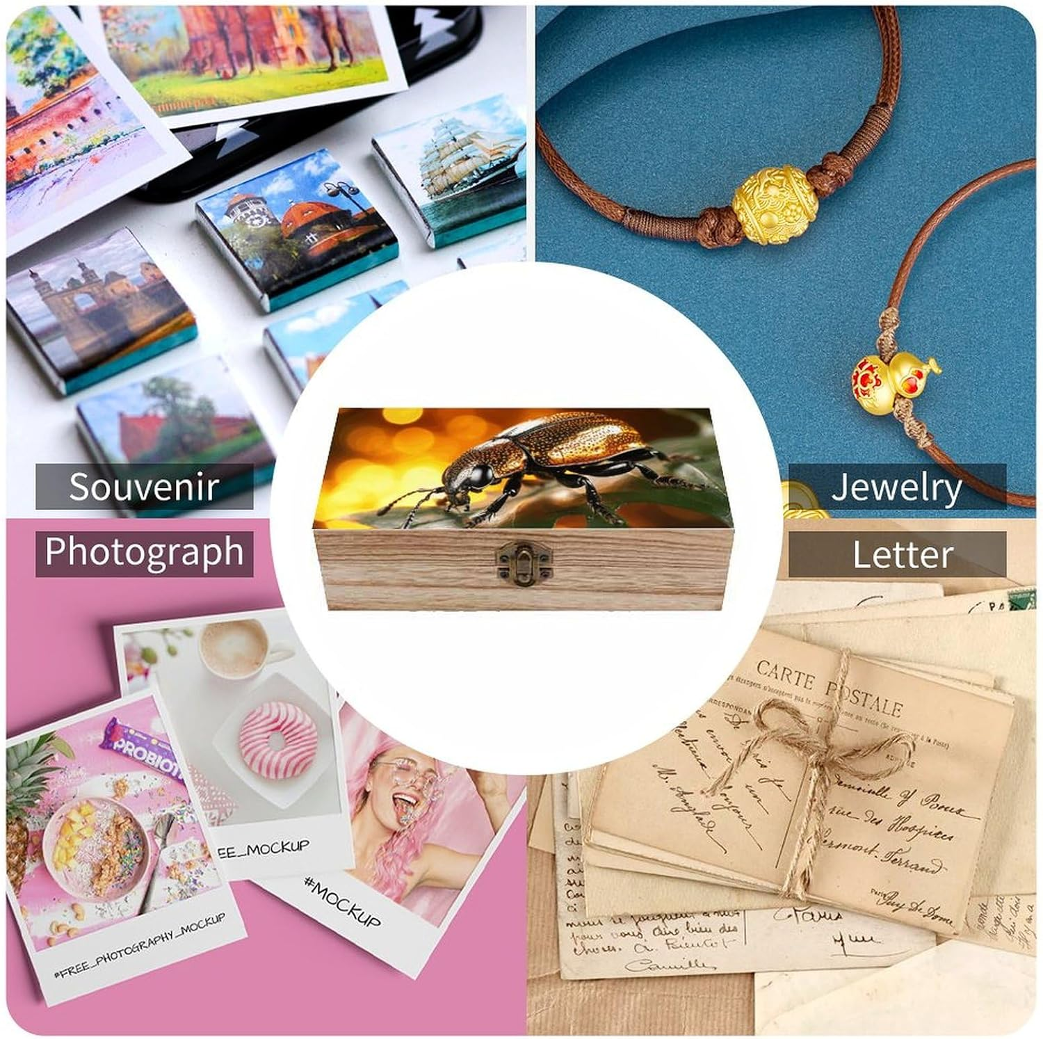 Ladybug Wooden Box Wood Wedding Keepsake Boxes with Lids Small Decorative Boxes Lightweight Wooden Memory Storage Box for Crafts Keepsakes Jewelry Photo Letter Storage image number 2