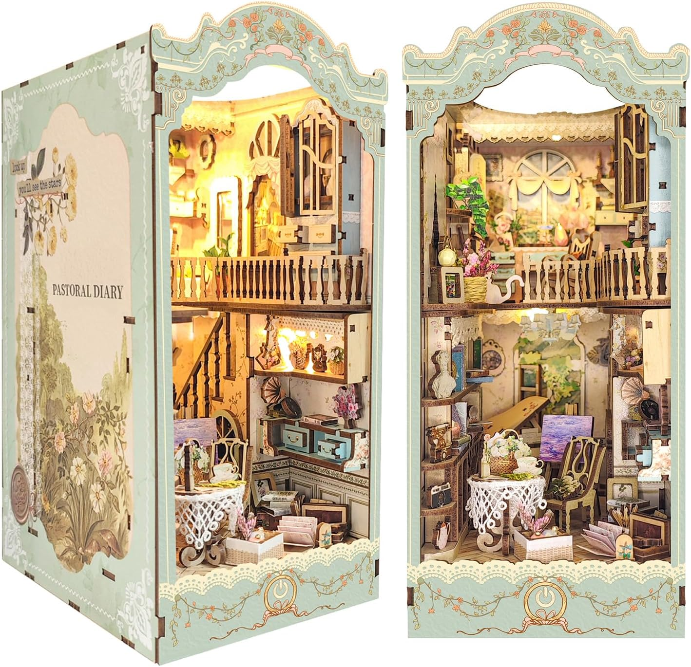 Cuteroom Book Nook Kit, DIY Miniature House Kit for Adults,Bookshelf Insert Decor Alley, DIY Dollhouse Booknook, Booknook Decor with Sensor LED Lights for Age 14+ (SQ090) image number 4