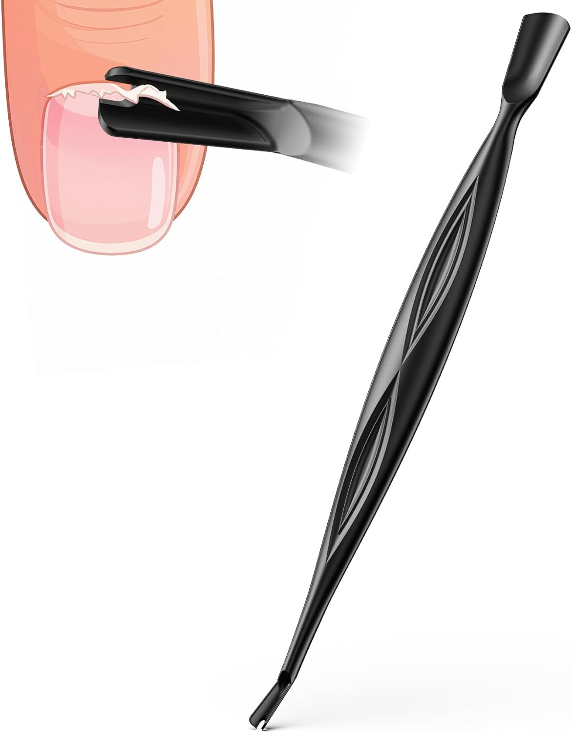 FVION 2-In-1 Cuticle Pusher with Fork, Cuticle Trimmer Dual End Cuticle Remover, Stainless Steel Nail Cuticle Care Tool for Manicure & Pedicure &ndash; Black image number 3