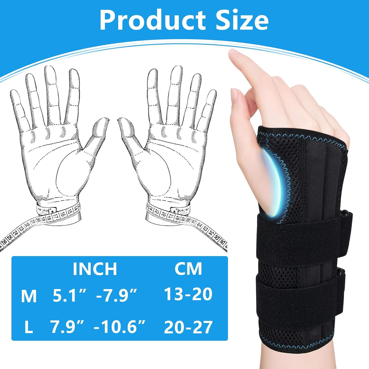 Wrist Brace for Carpal Tunnel, Alleviates Tendonitis Wrist Brace Equipped with 3 Metal Stabilizers, Adjustable Wrist Support Wrap for Arthritis, Sprain, Sleeping, Working (Right, M) image number 2