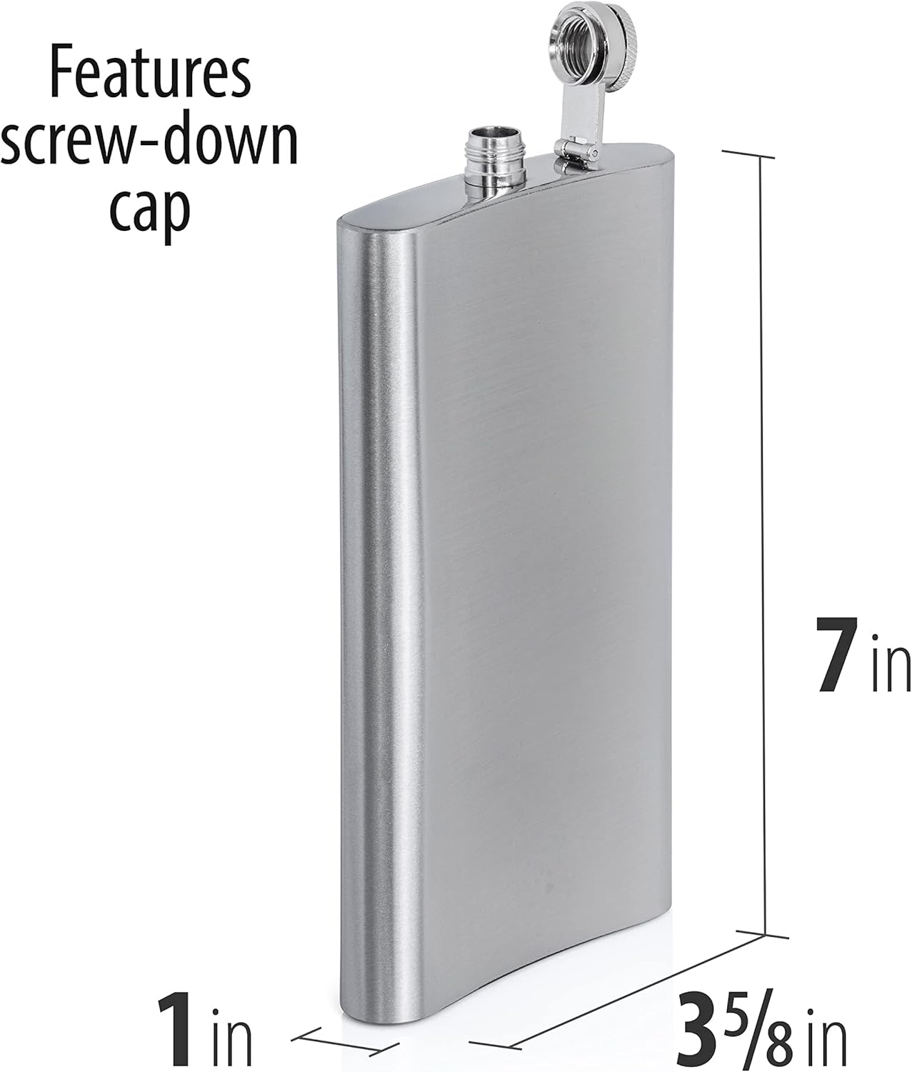 Maxam 12 Ounce Stainless Steel Flask, Lightweight Drinking Flask with a Screw-On, Leak Proof Lid, Polished Silver image number 2