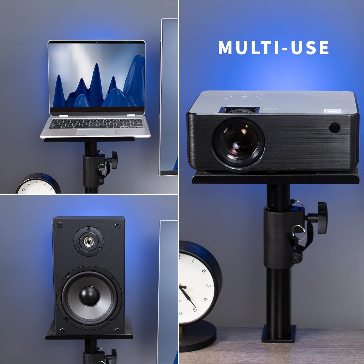 VIVO Clamp-On Speaker Stand Desk Mount Set, 10 X 9 Inch Trays, Height Adjustment and Tilt, Universal Audio Holders for Computer and Bookshelf Speakers, Elevated Sound, 2 Pack, Black, MOUNT-SP01CB image number 1