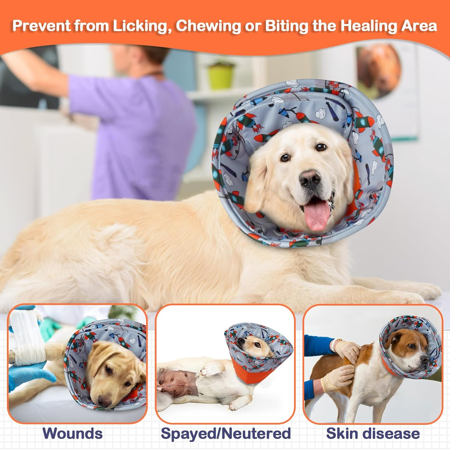 Hjumarayan Dog Collar - Soft Lick Protection Dog Adjustable Dog Collar Lick Protection Waterproof Protective Collar Prevent Injuries or Wounds Licks or Scratches (Red M) image number 2